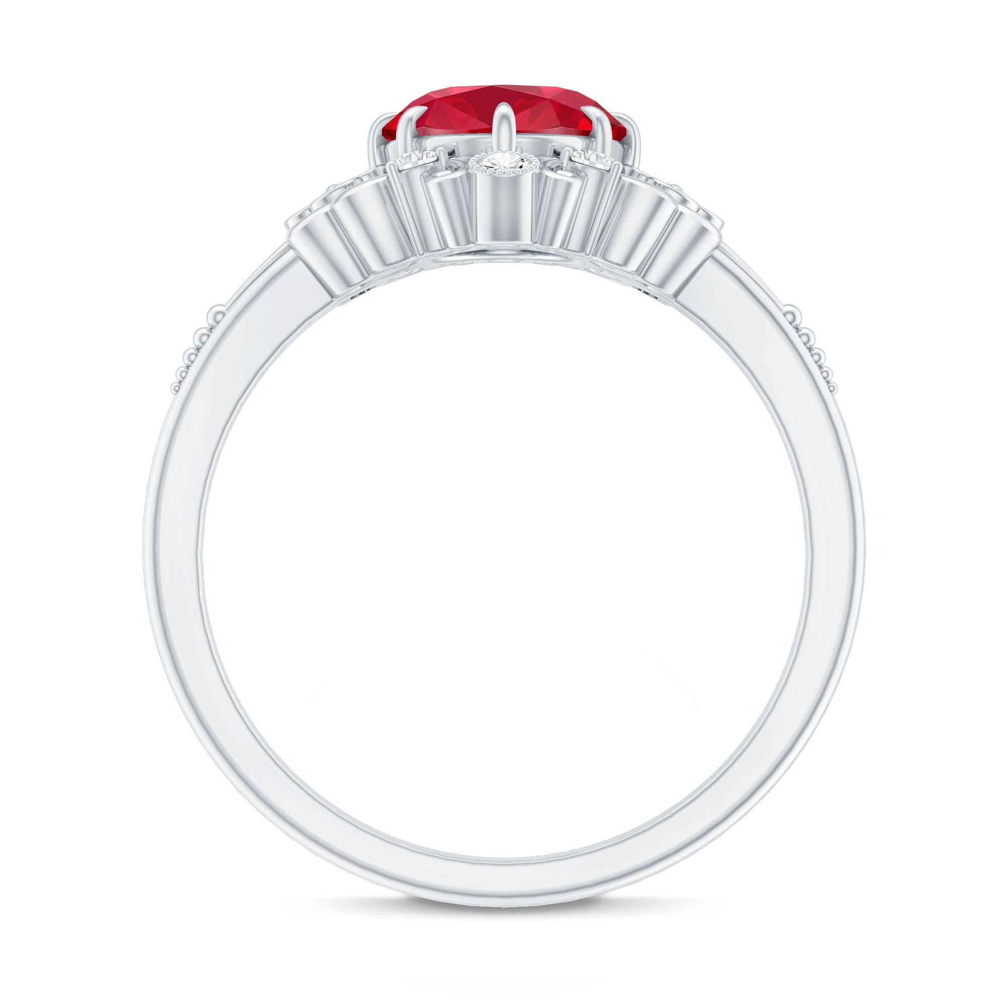 Vintage Inspired Lab Created Ruby and Diamond Engagement Ring AAAA - Rosec Jewels