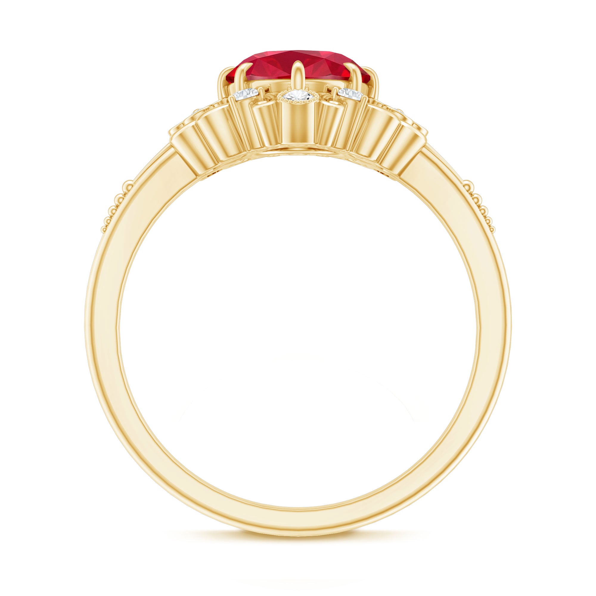 Vintage Inspired Lab Created Ruby and Diamond Engagement Ring AAAA - Rosec Jewels