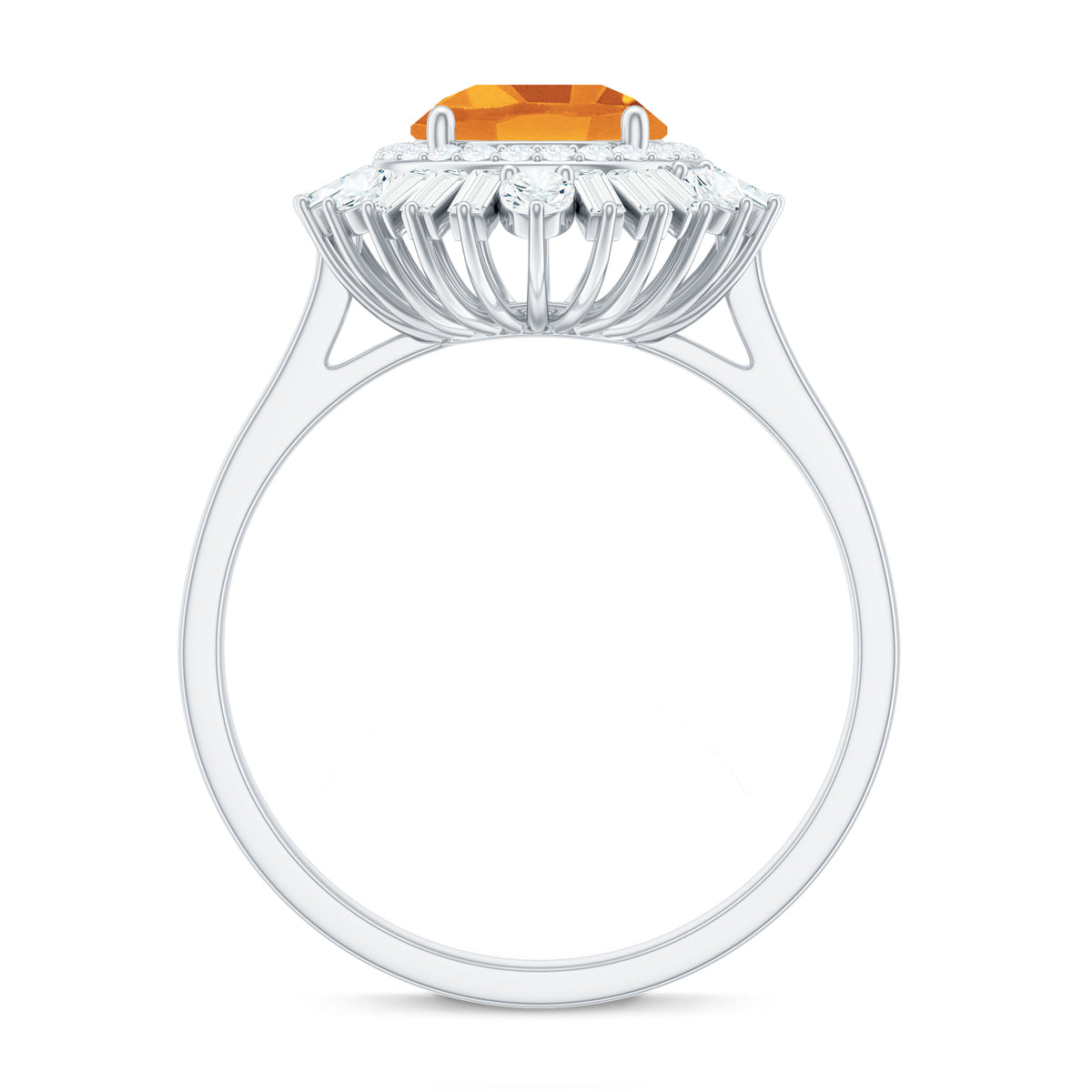 Genuine Citrine Double Halo Engagement Ring with Moissanite AAA - Rosec Jewels