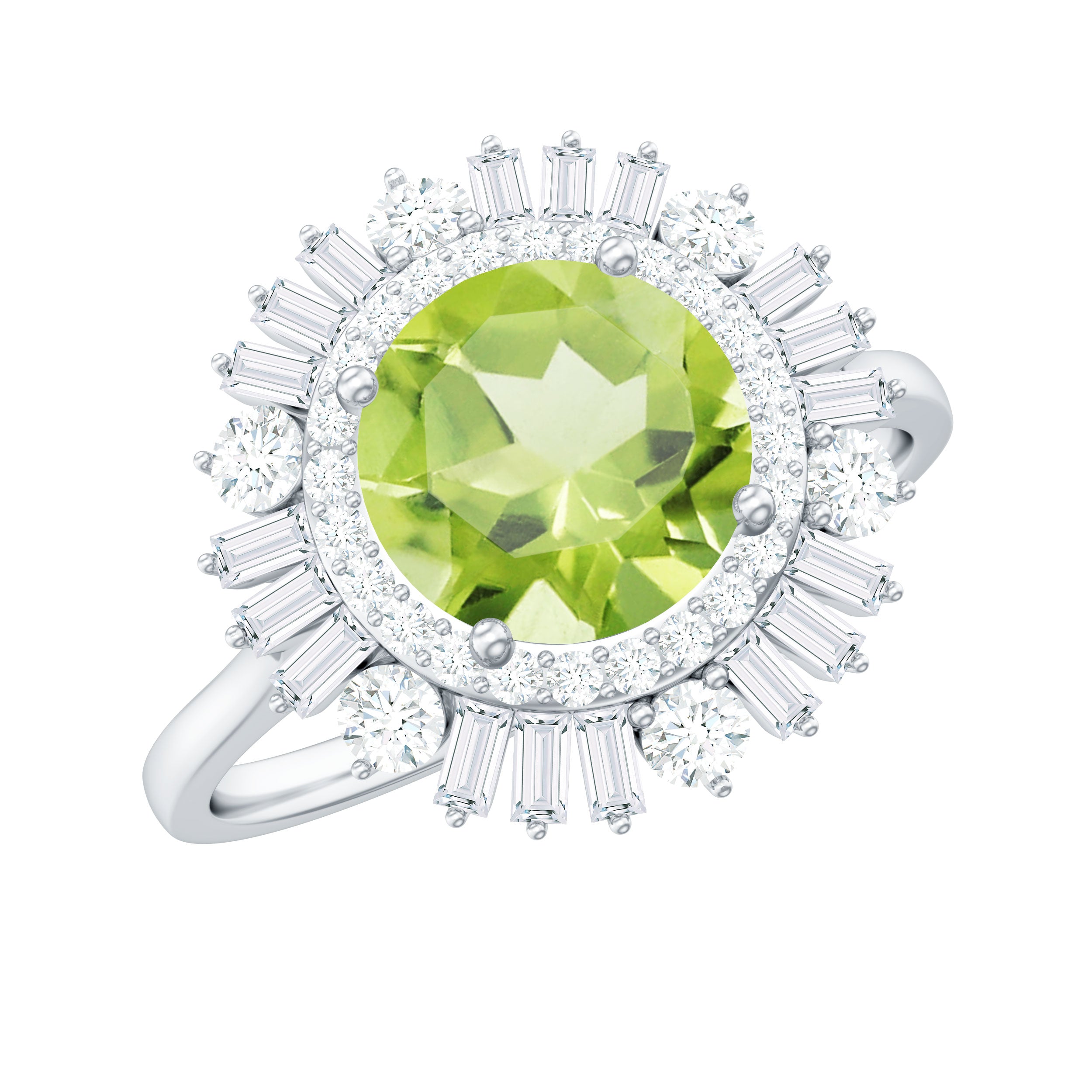 3 CT Round Peridot Cocktail Ring with Moissanite Double Halo