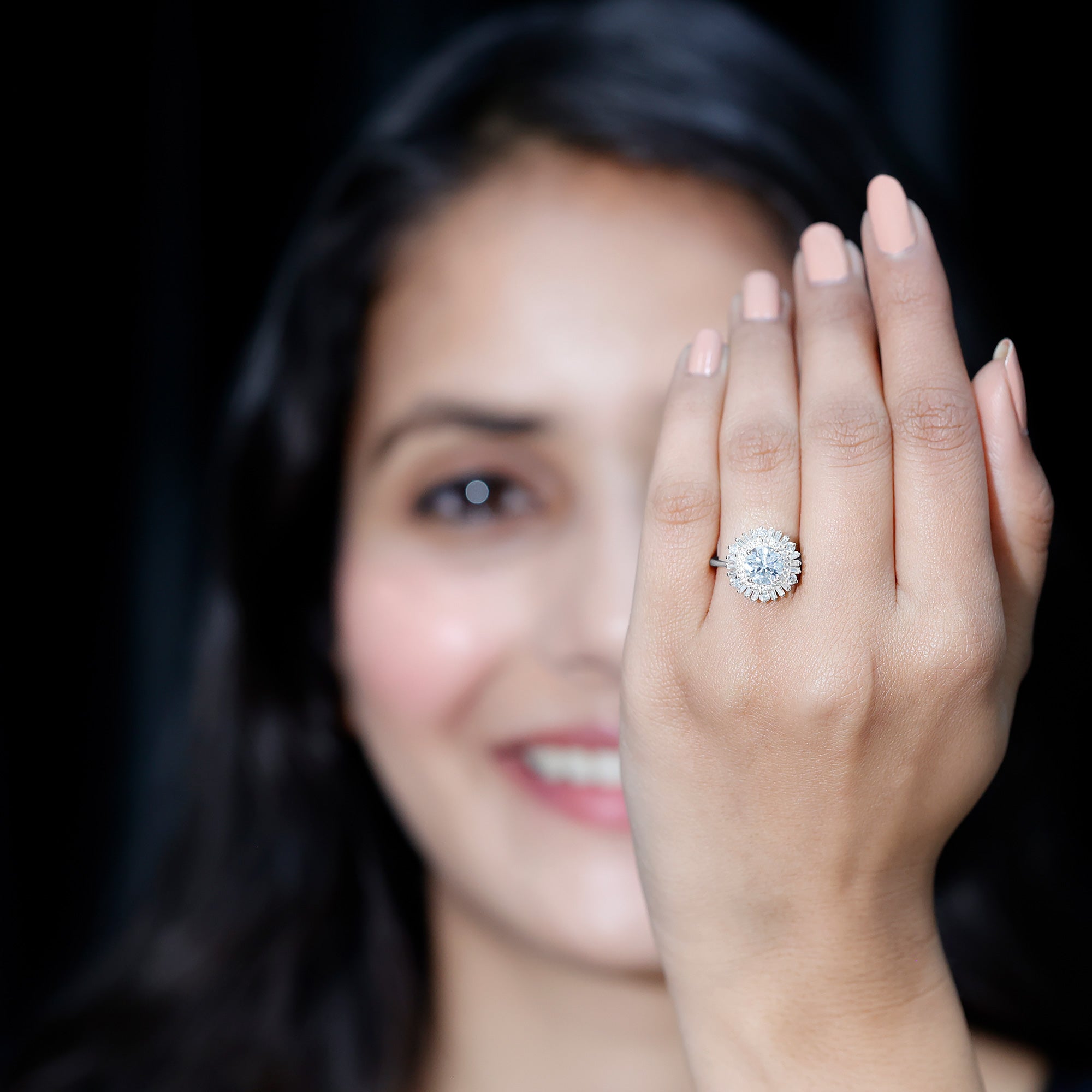 1.3 Carat Zircon Cocktail Engagement Ring with Double Halo AAAA - Rosec Jewels