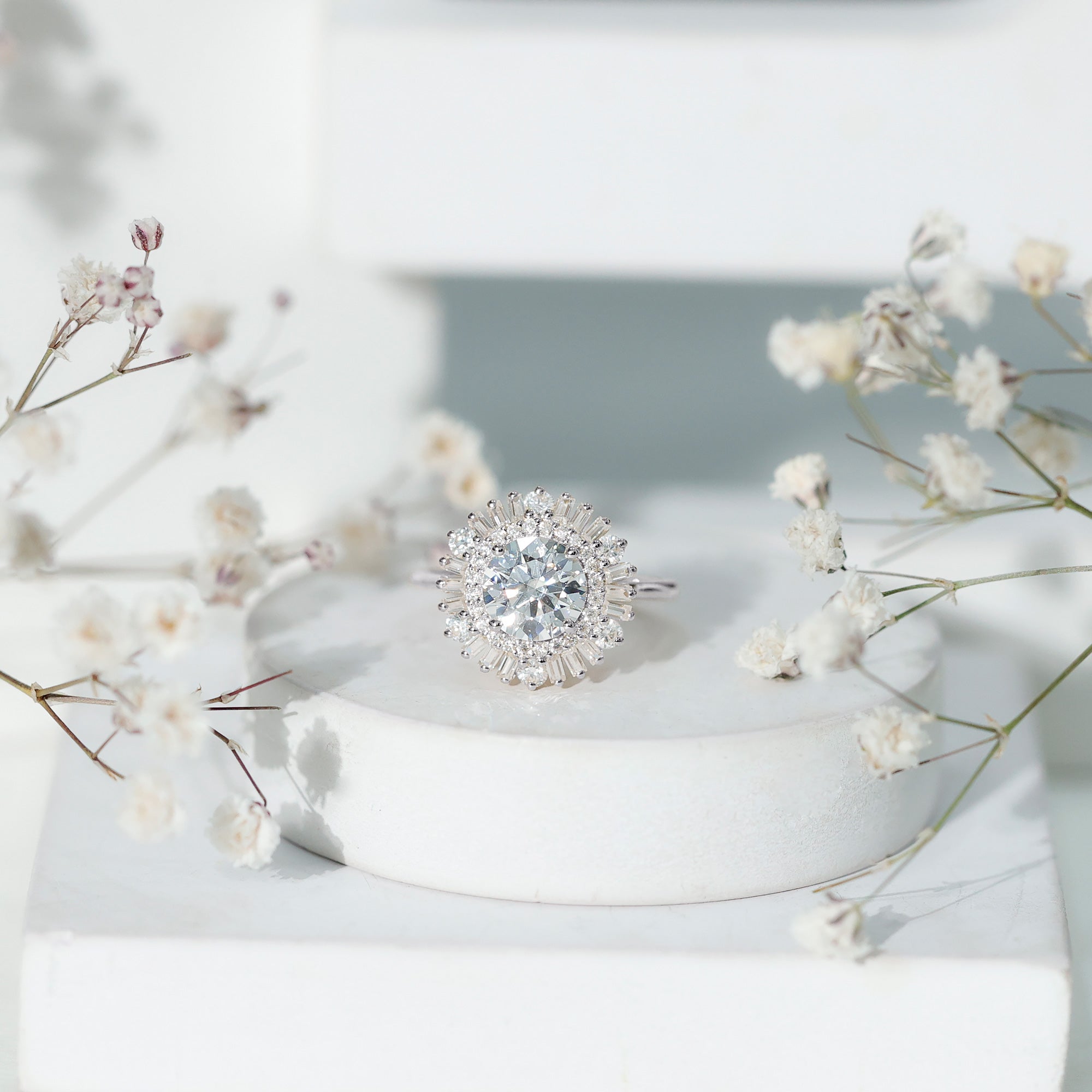 1.3 Carat Zircon Cocktail Engagement Ring with Double Halo AAAA - Rosec Jewels
