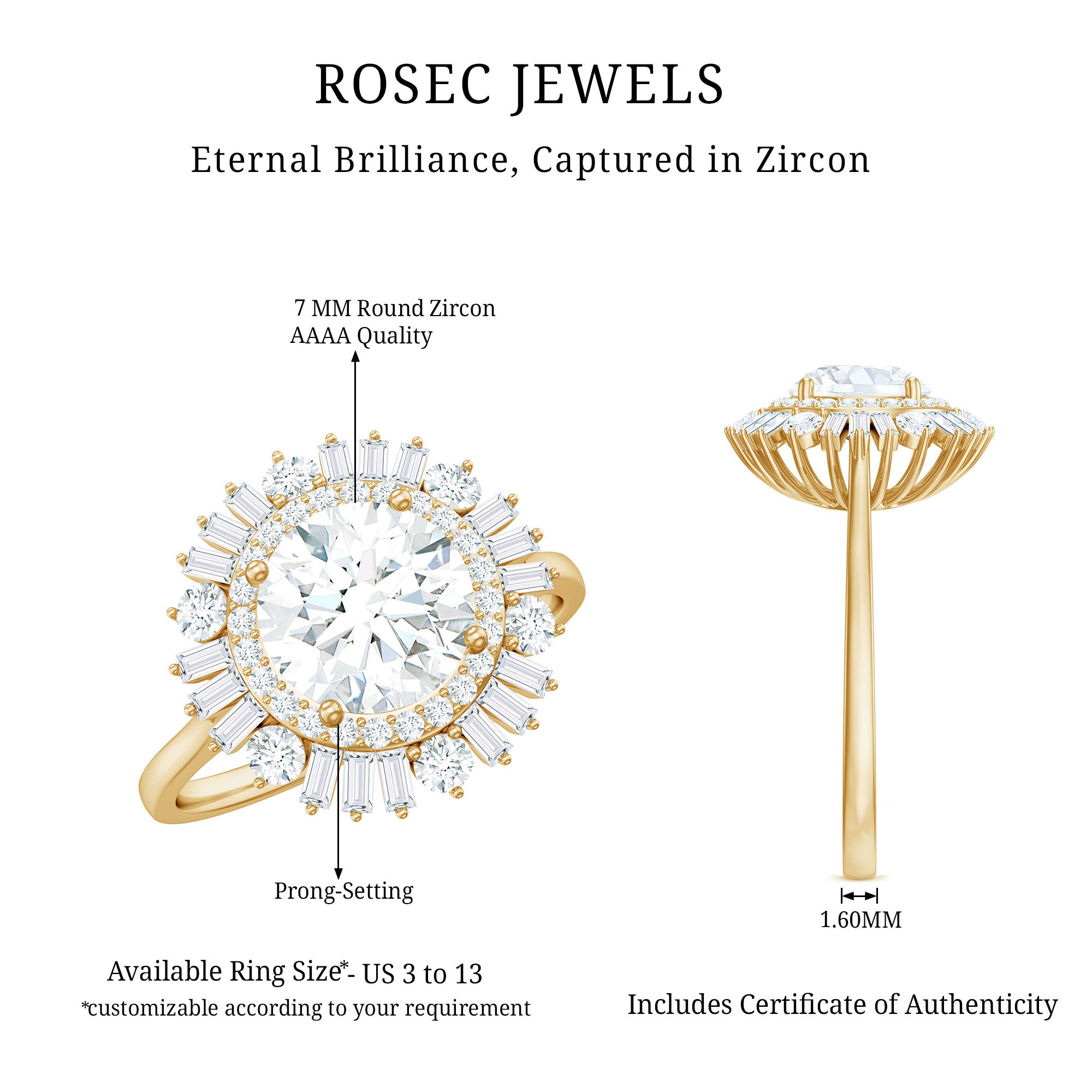1.3 Carat Zircon Cocktail Engagement Ring with Double Halo AAAA - Rosec Jewels