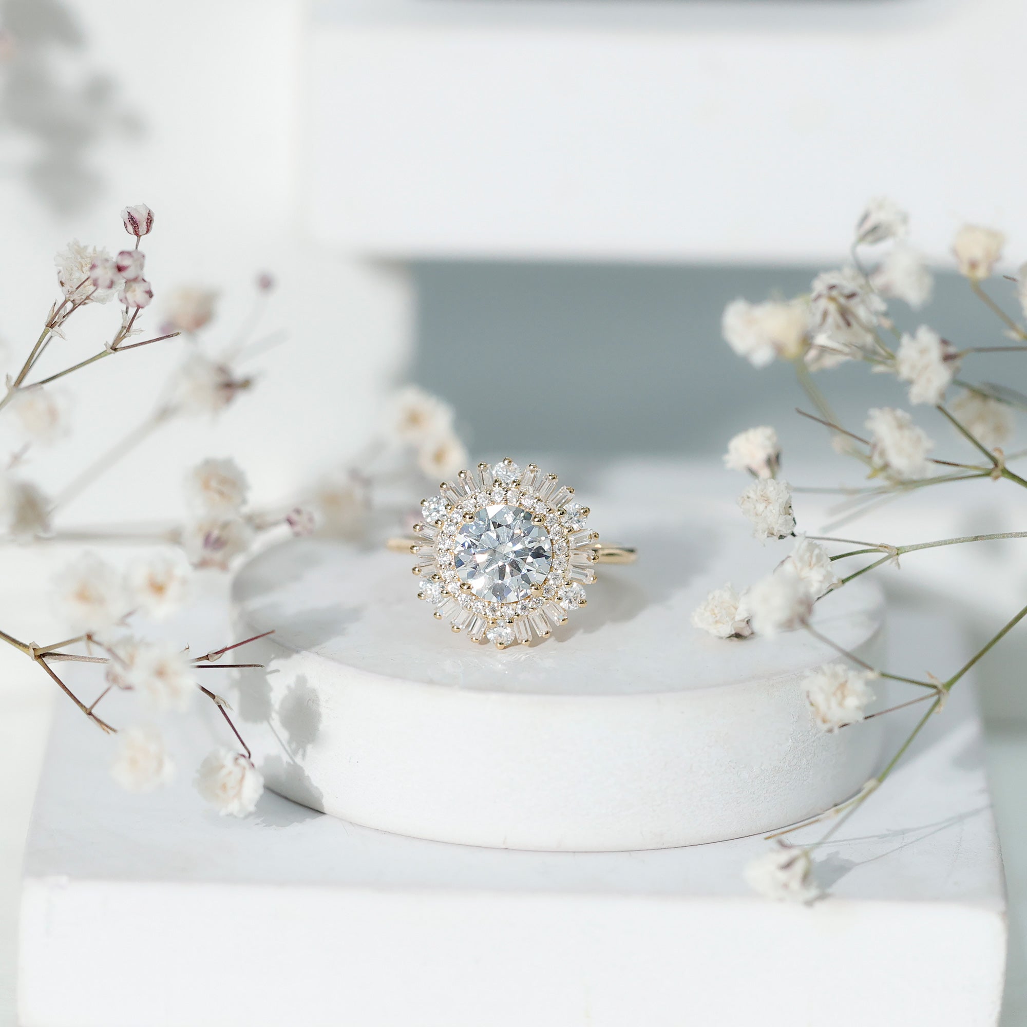 1.3 Carat Zircon Cocktail Engagement Ring with Double Halo AAAA - Rosec Jewels