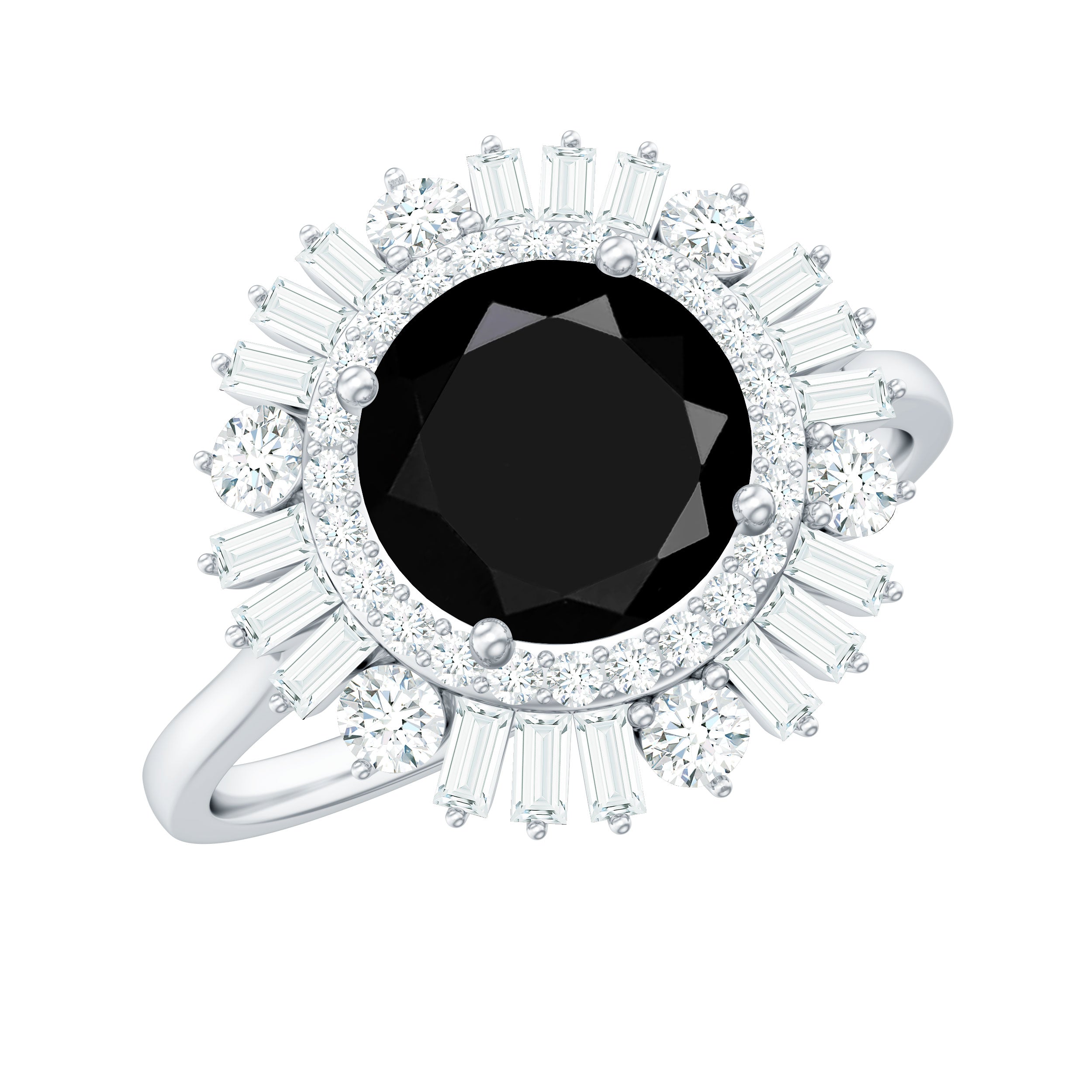 2.50 CT Round Black Spinel Cocktail Ring with Moissanite Double Halo