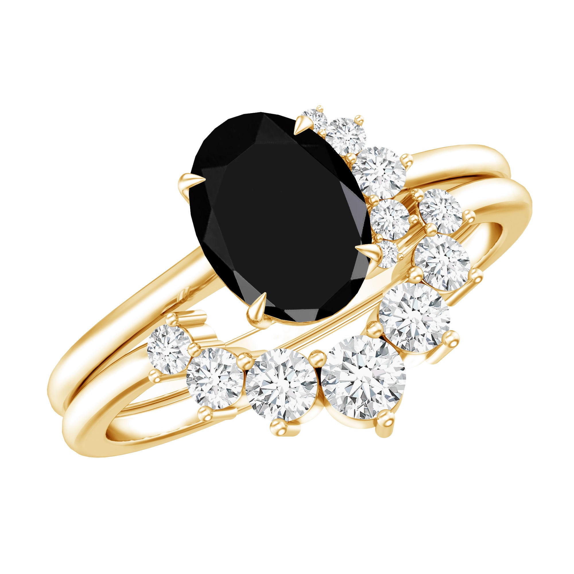 Created Black Diamond Oval Engagement Ring Set with Diamond AAAA ( Synthetic ) - Rosec Jewels