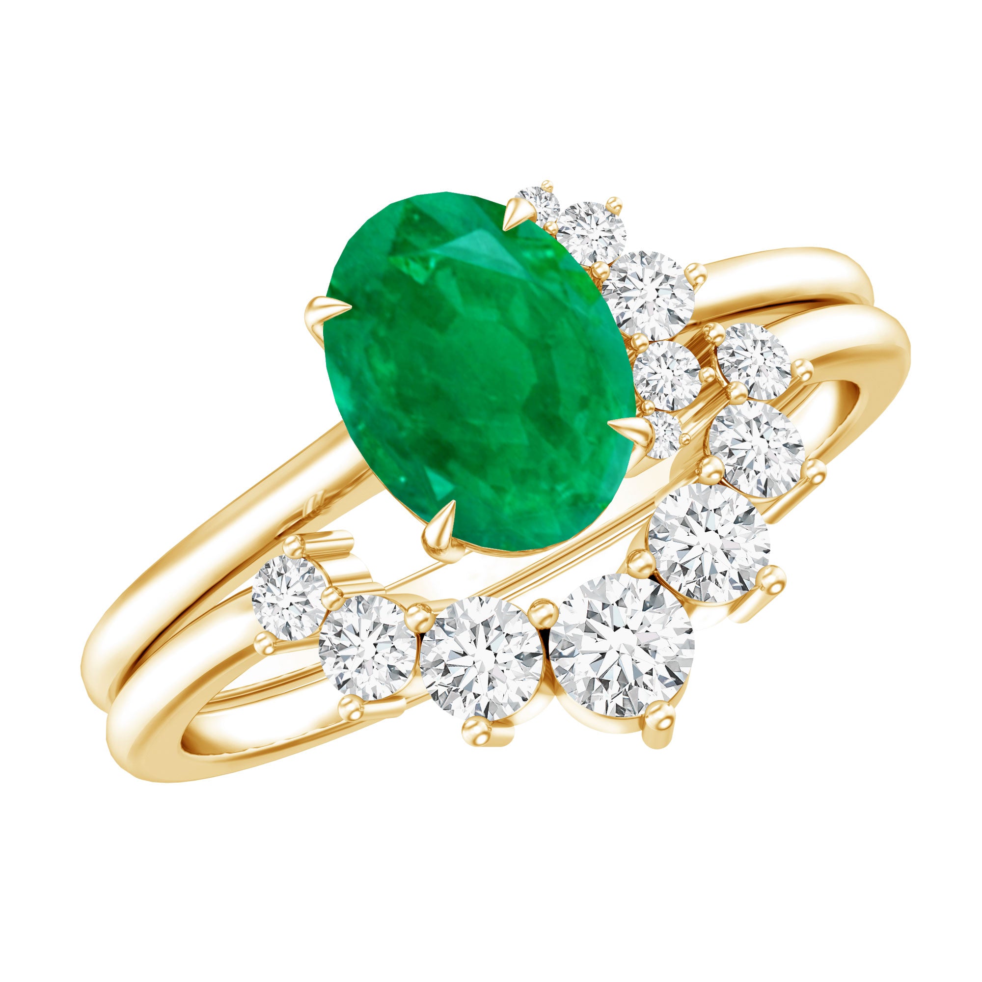 Natural Emerald Wedding Engagement Ring Set with Diamond AAA - Rosec Jewels
