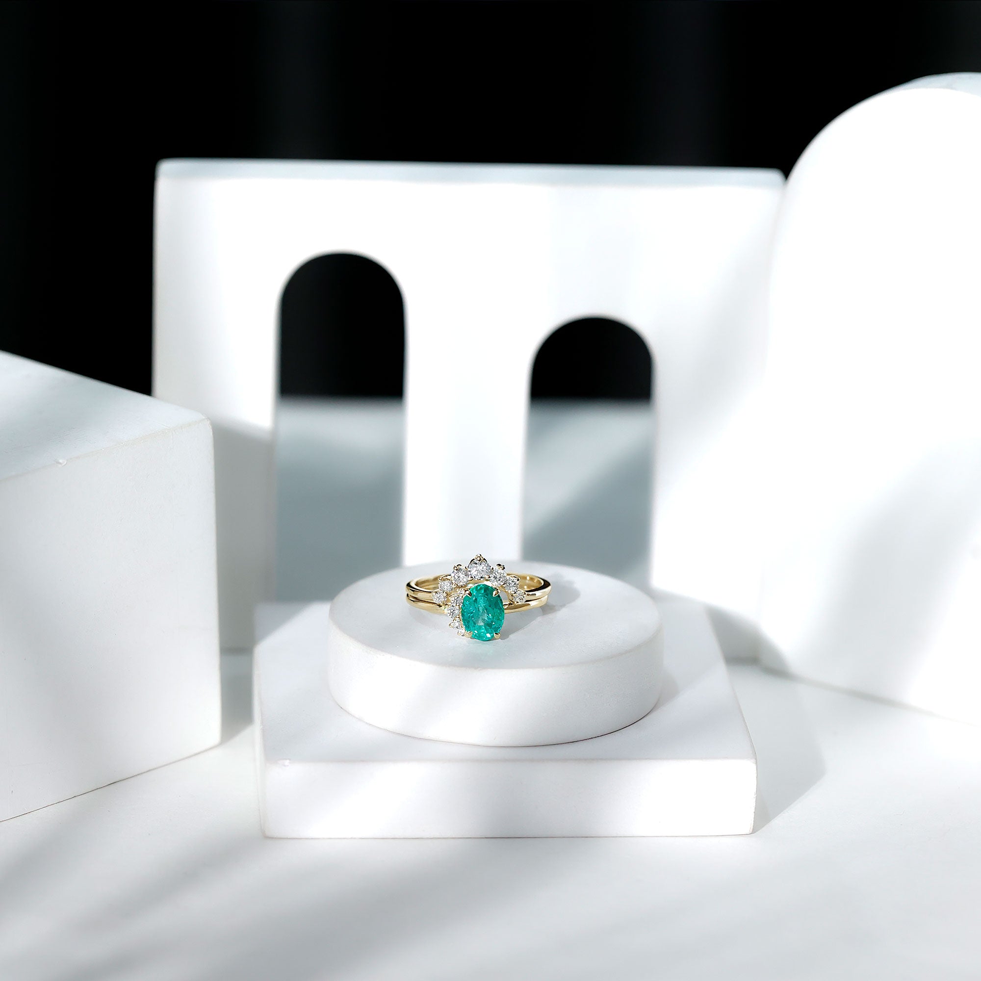 Natural Emerald Wedding Engagement Ring Set with Diamond AAA - Rosec Jewels