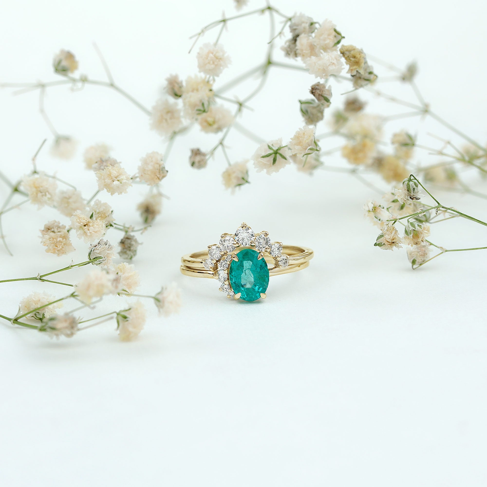 Natural Emerald Wedding Engagement Ring Set with Diamond AAA - Rosec Jewels