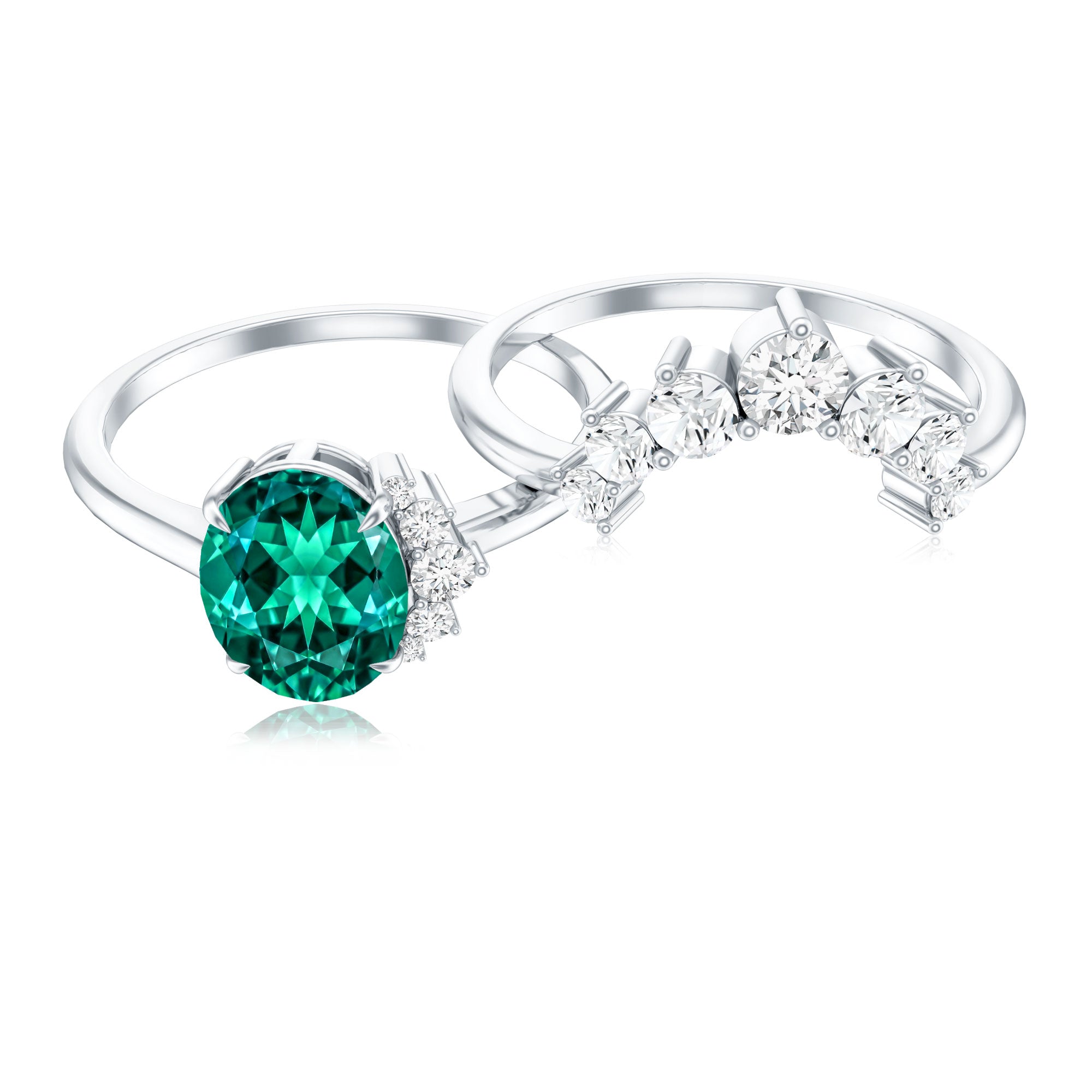 Designer Lab Grown Emerald Oval Engagement Ring with Diamond Enhancer AAAA - Rosec Jewels