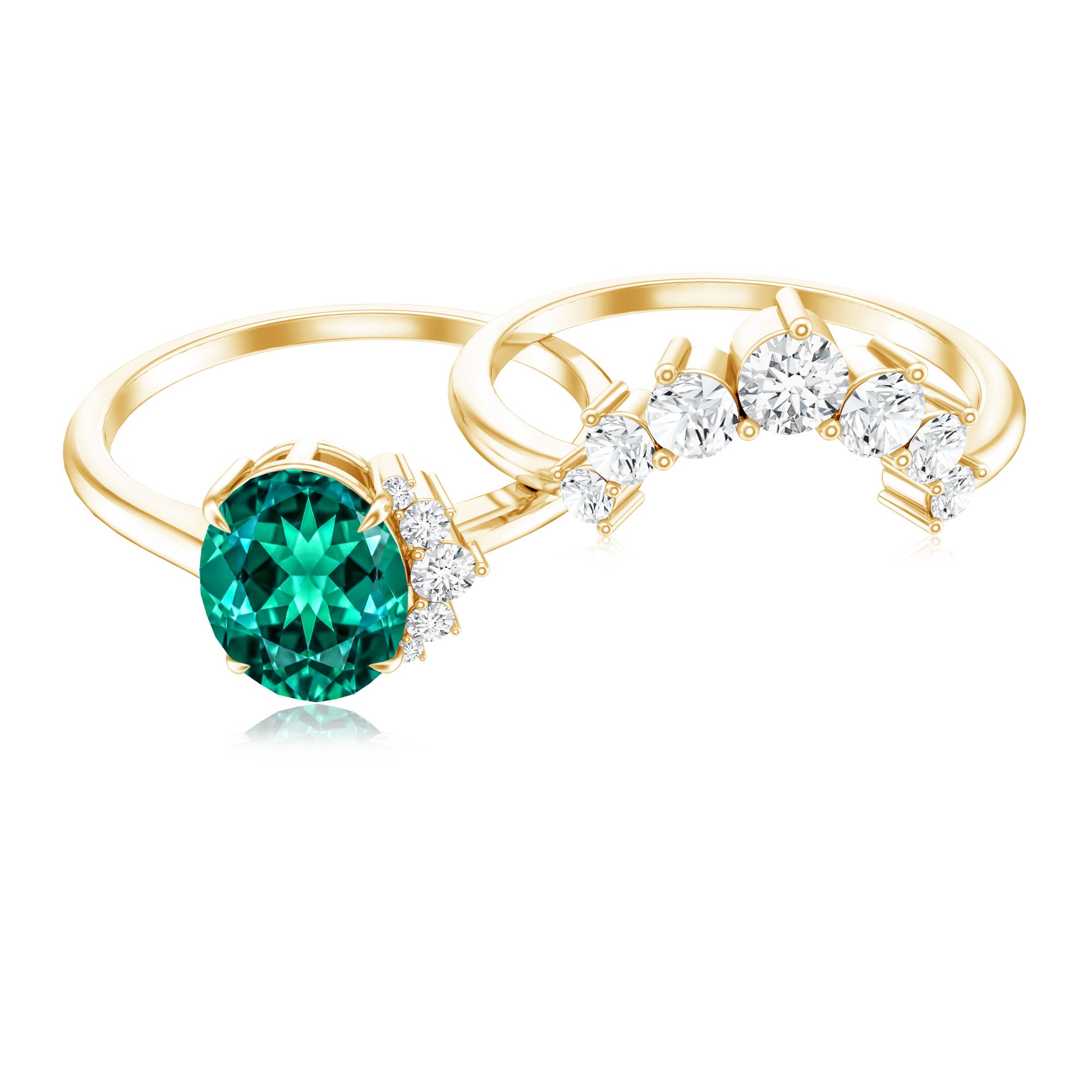 Designer Lab Grown Emerald Oval Engagement Ring with Diamond Enhancer AAAA - Rosec Jewels