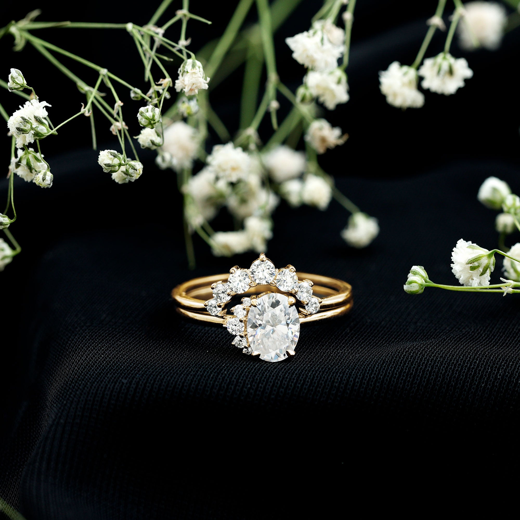 2.75 CT Oval Cut Zircon Half Halo Wedding Ring Set AAAA - Rosec Jewels