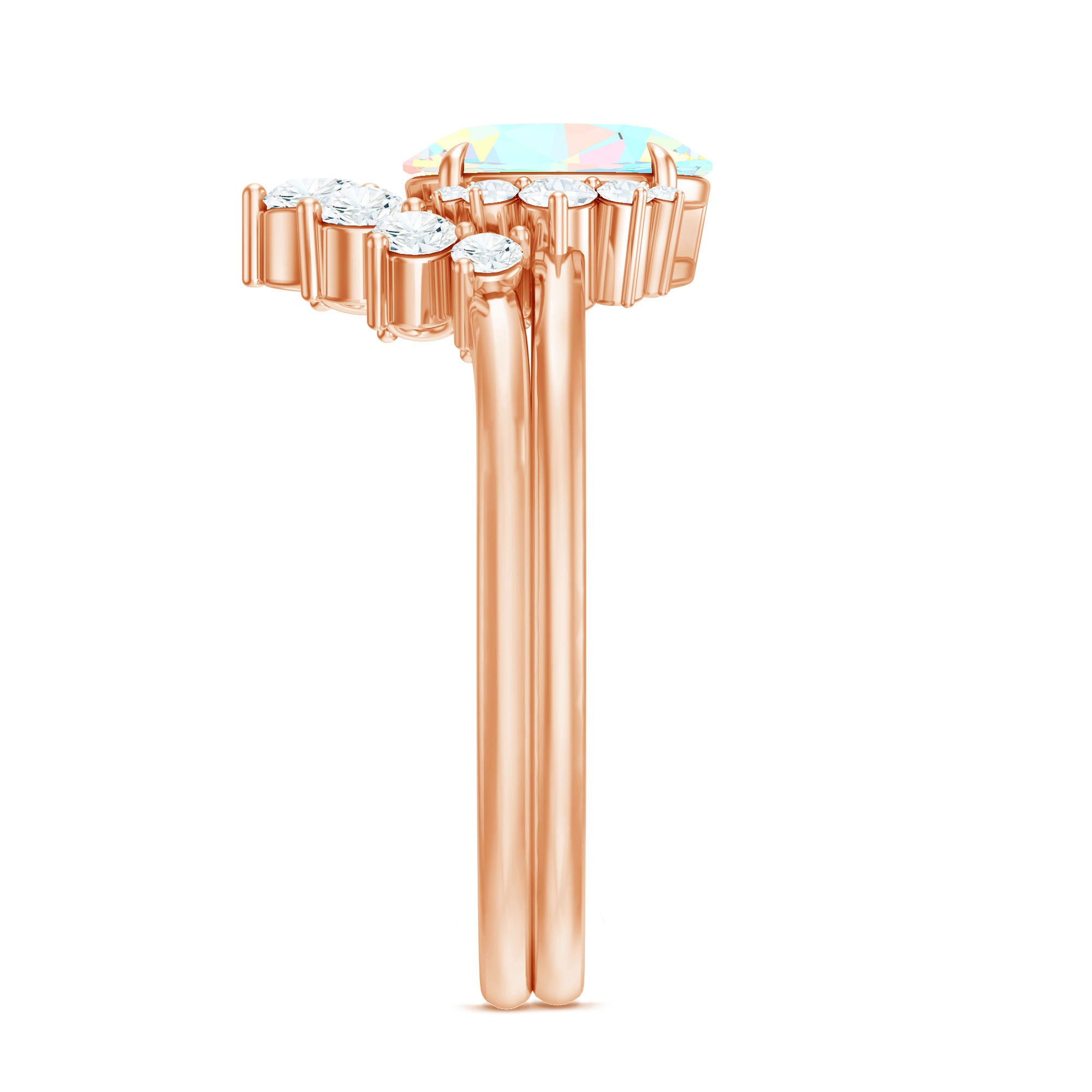 Real Ethiopian Opal Diamond Oval Engagement Ring and Wedding Band Set AAA - Rosec Jewels