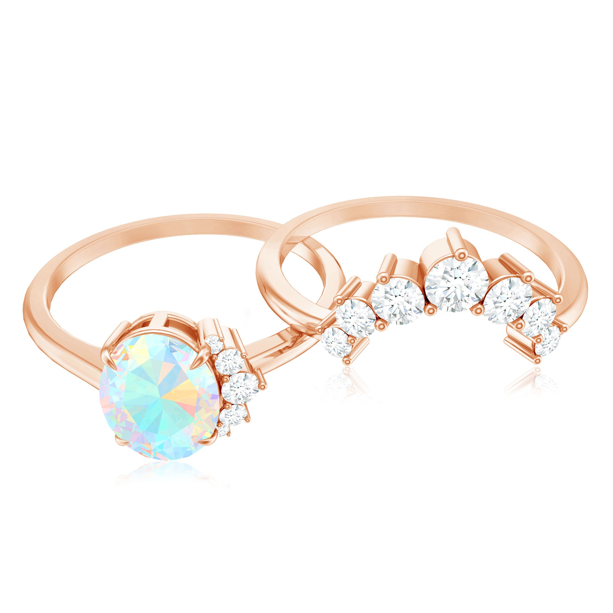 Real Ethiopian Opal Diamond Oval Engagement Ring and Wedding Band Set AAA - Rosec Jewels