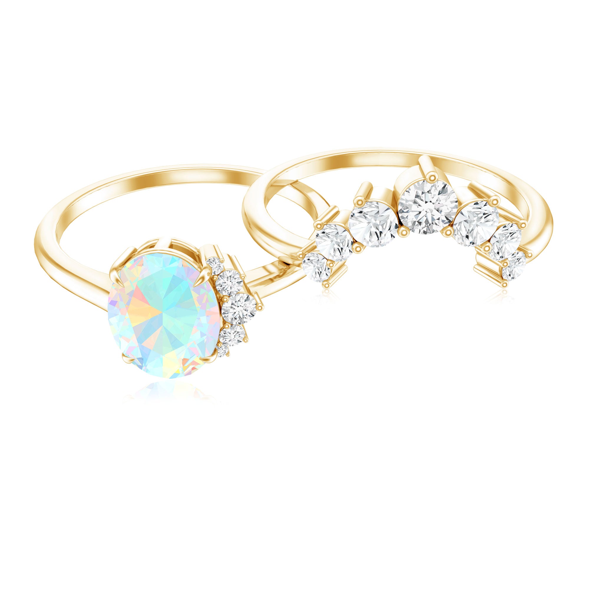 Real Ethiopian Opal Diamond Oval Engagement Ring and Wedding Band Set AAA - Rosec Jewels