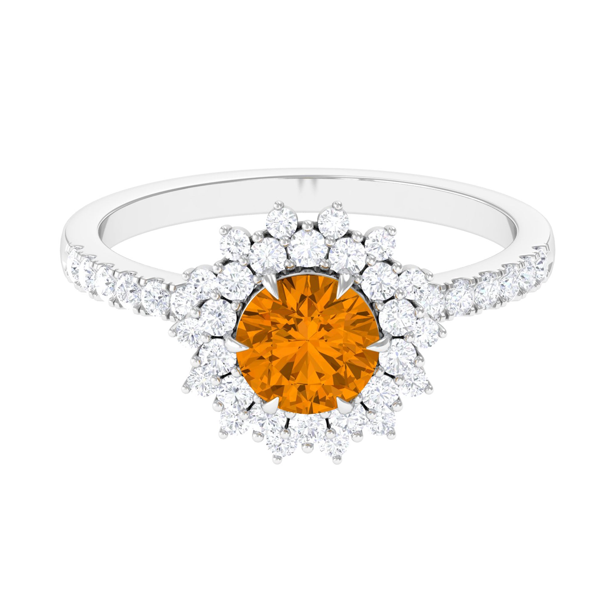 Natural Citrine Double Halo Engagement Ring with Moissanite AAA - Rosec Jewels