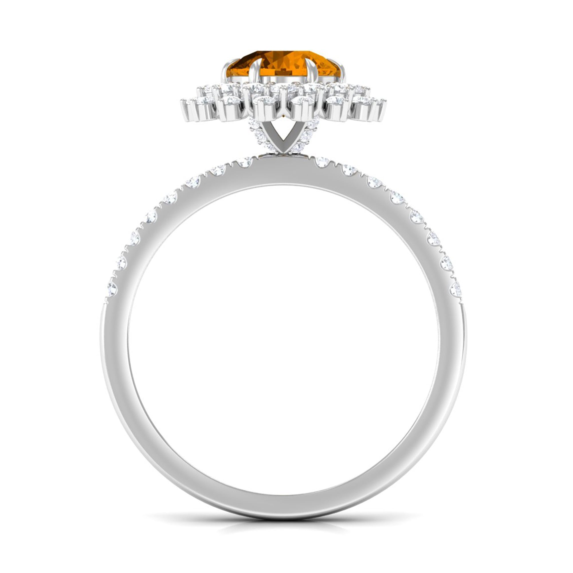 Natural Citrine Double Halo Engagement Ring with Moissanite AAA - Rosec Jewels
