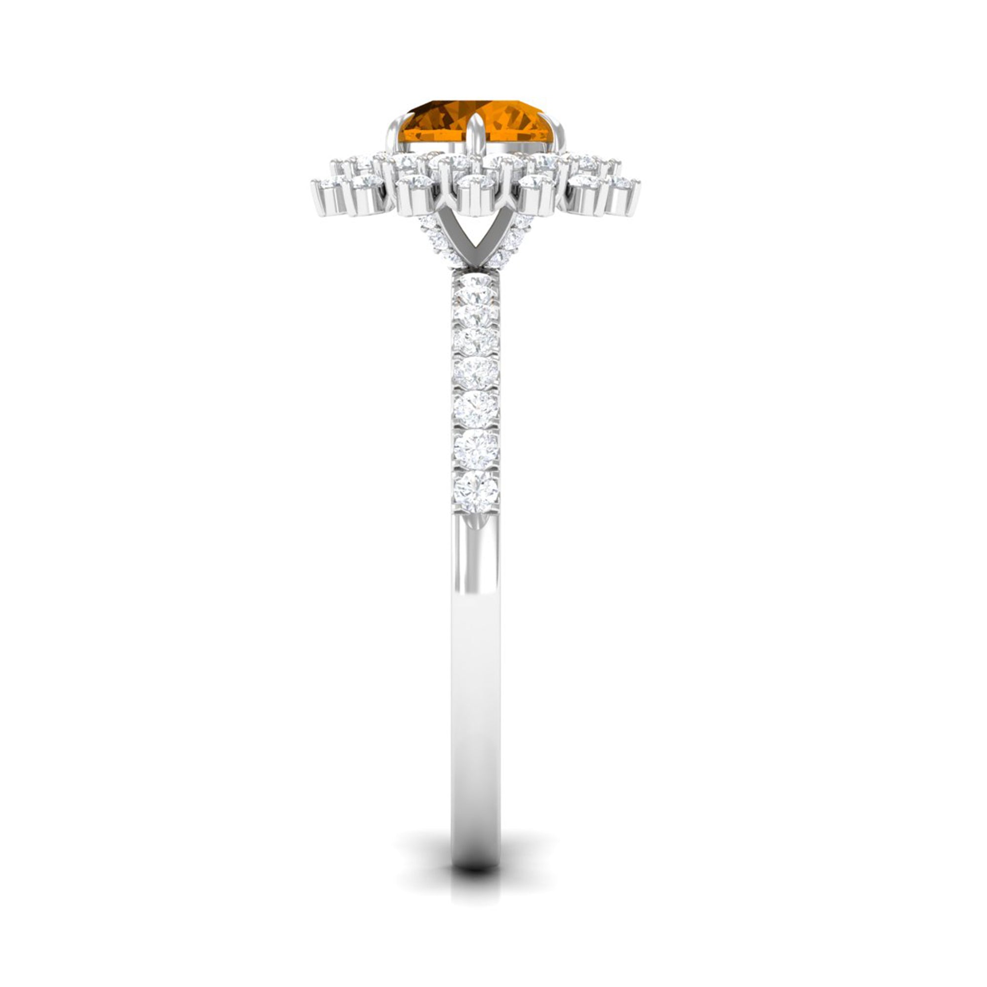 Natural Citrine Double Halo Engagement Ring with Moissanite AAA - Rosec Jewels