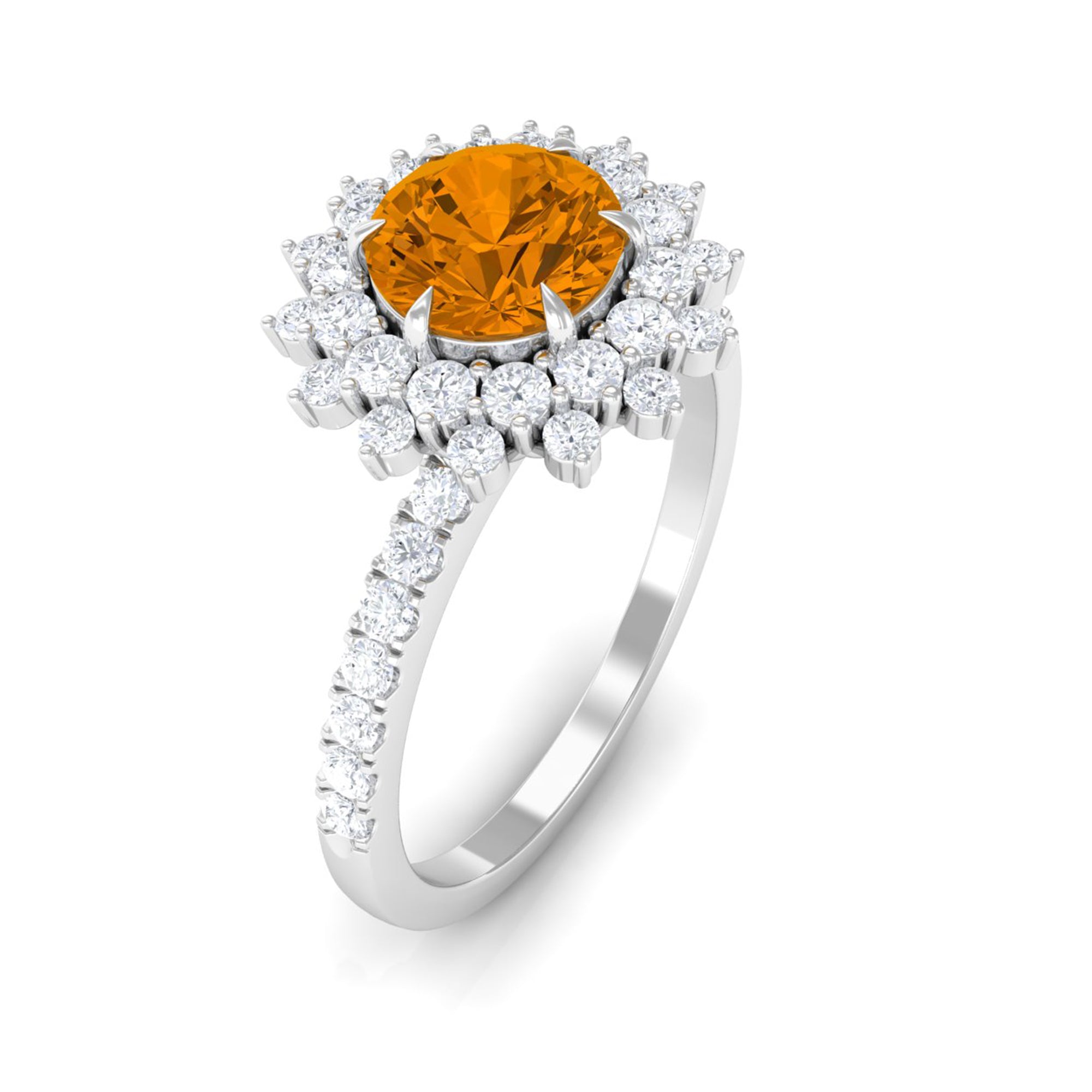 Natural Citrine Double Halo Engagement Ring with Moissanite AAA - Rosec Jewels