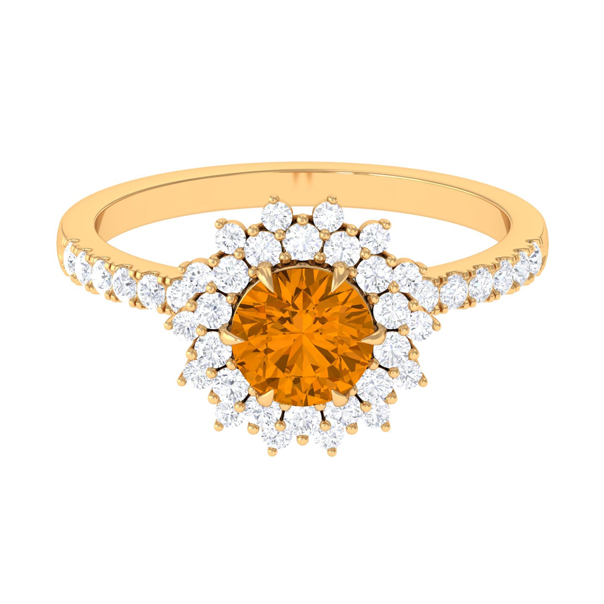Natural Citrine Double Halo Engagement Ring with Moissanite AAA - Rosec Jewels