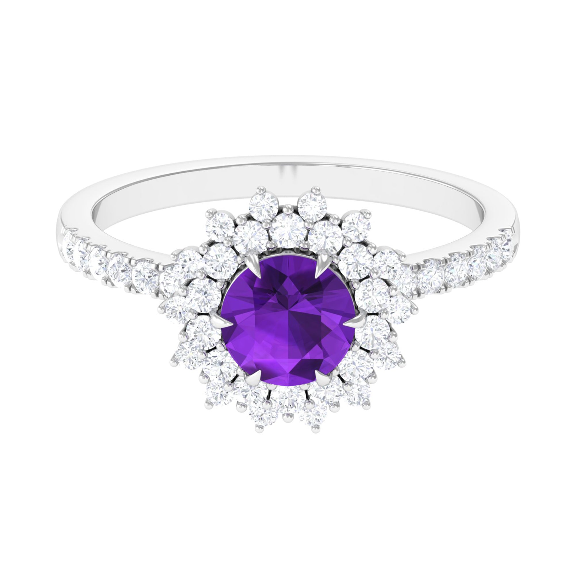 Round Amethyst Statement Engagement Ring with Moissanite