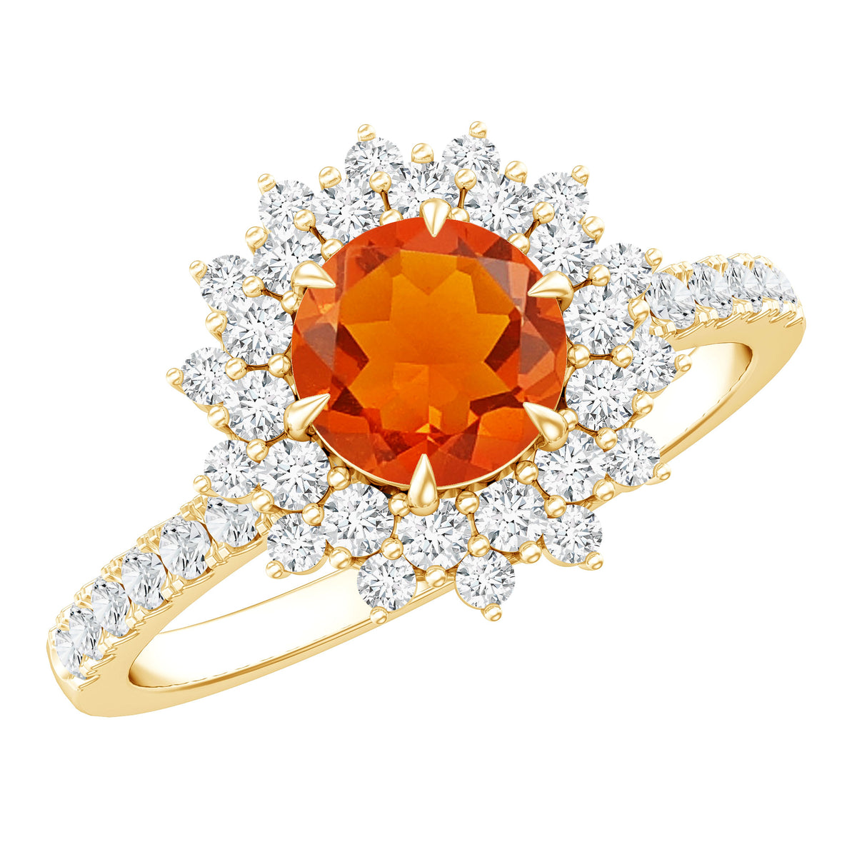 Round Fire Opal Statement Engagement Ring with Moissanite AAA - Rosec Jewels