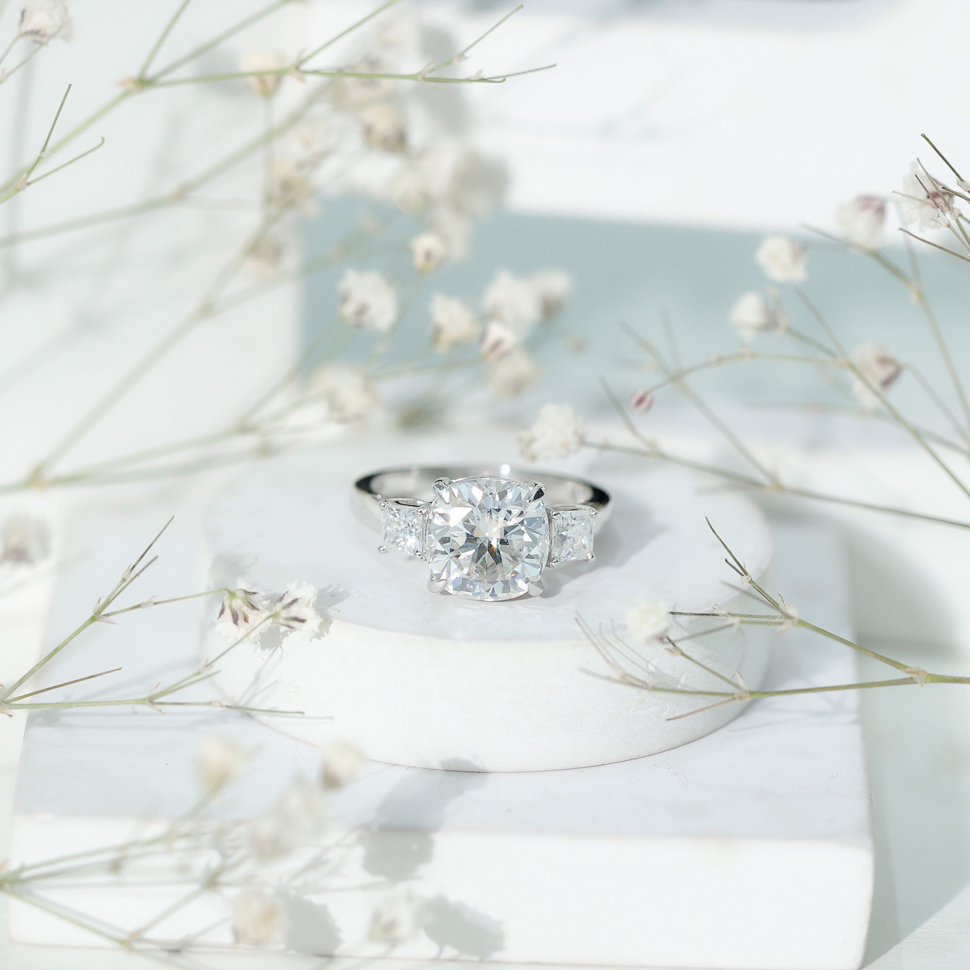 Cushion Moissanite Huge Engagement Ring D-VS1 - Rosec Jewels