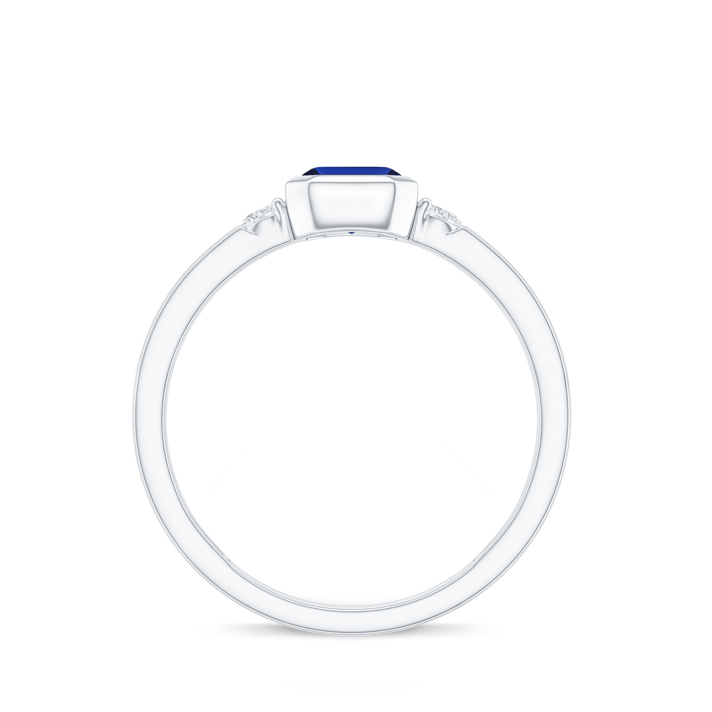 Bezel Set 1.75 Carat Lab Grown Blue Sapphire Emerald Cut Engagement Ring with Diamond AAAA - Rosec Jewels