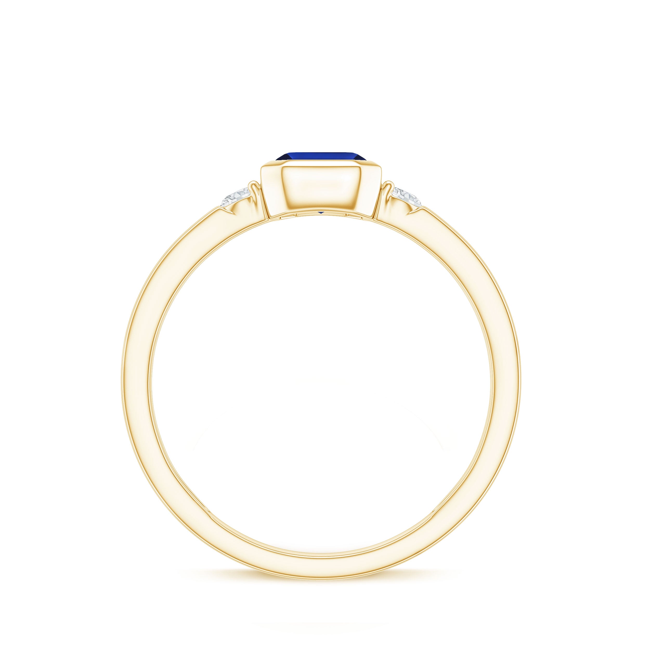 Bezel Set 1.75 Carat Lab Grown Blue Sapphire Emerald Cut Engagement Ring with Diamond AAAA - Rosec Jewels
