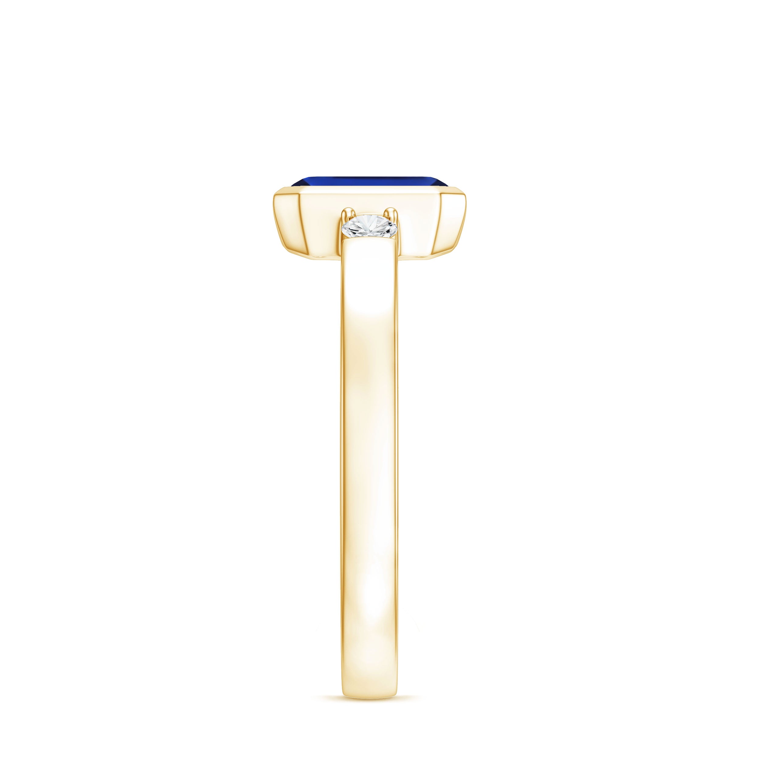 Bezel Set 1.75 Carat Lab Grown Blue Sapphire Emerald Cut Engagement Ring with Diamond AAAA - Rosec Jewels