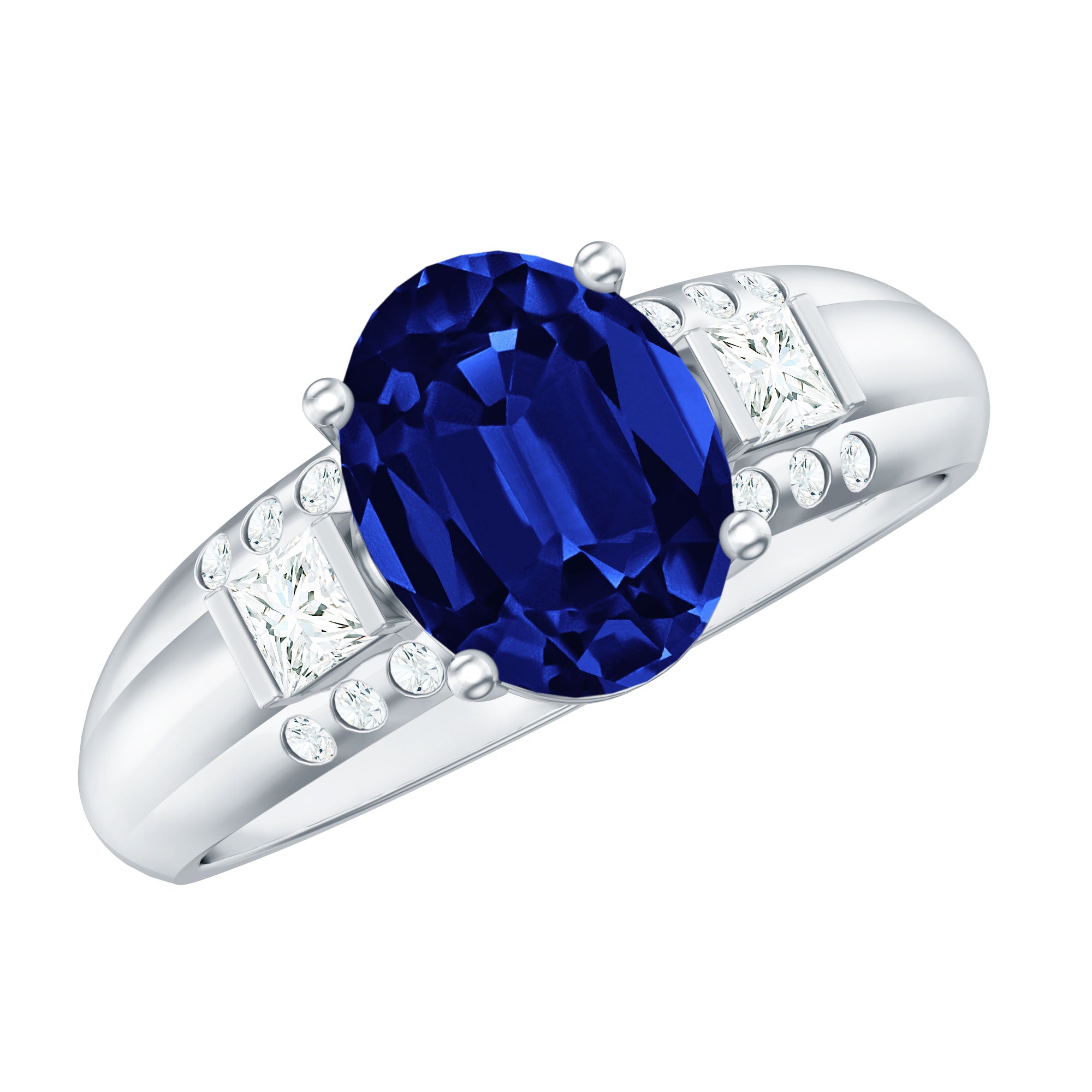 Lab Created Blue Sapphire Solitaire Engagement Ring with Diamond