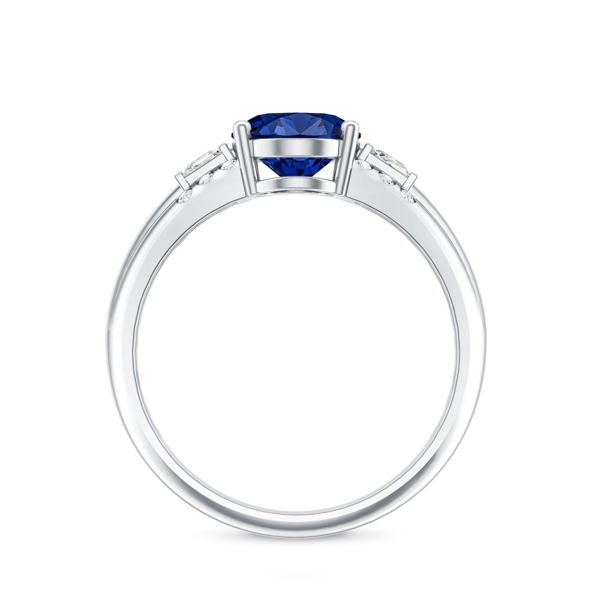 Certified Oval 4 Carat Lab Grown Blue Sapphire Statement Engagement Ring with Diamond AAAA - Rosec Jewels