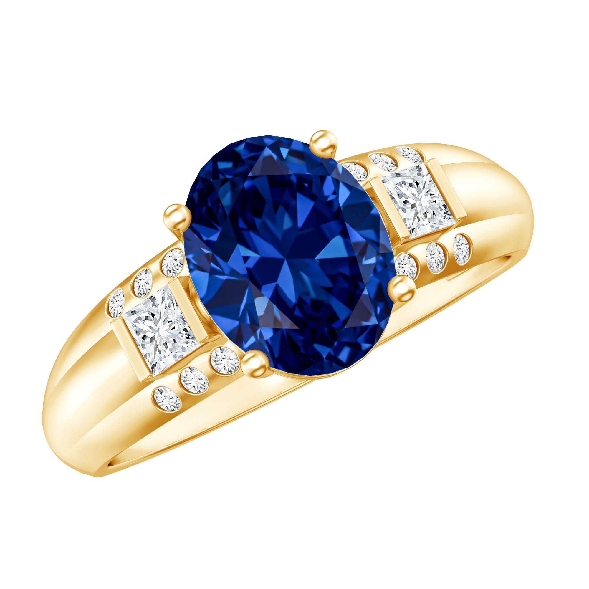 Certified Oval 4 Carat Lab Grown Blue Sapphire Statement Engagement Ring with Diamond AAAA - Rosec Jewels