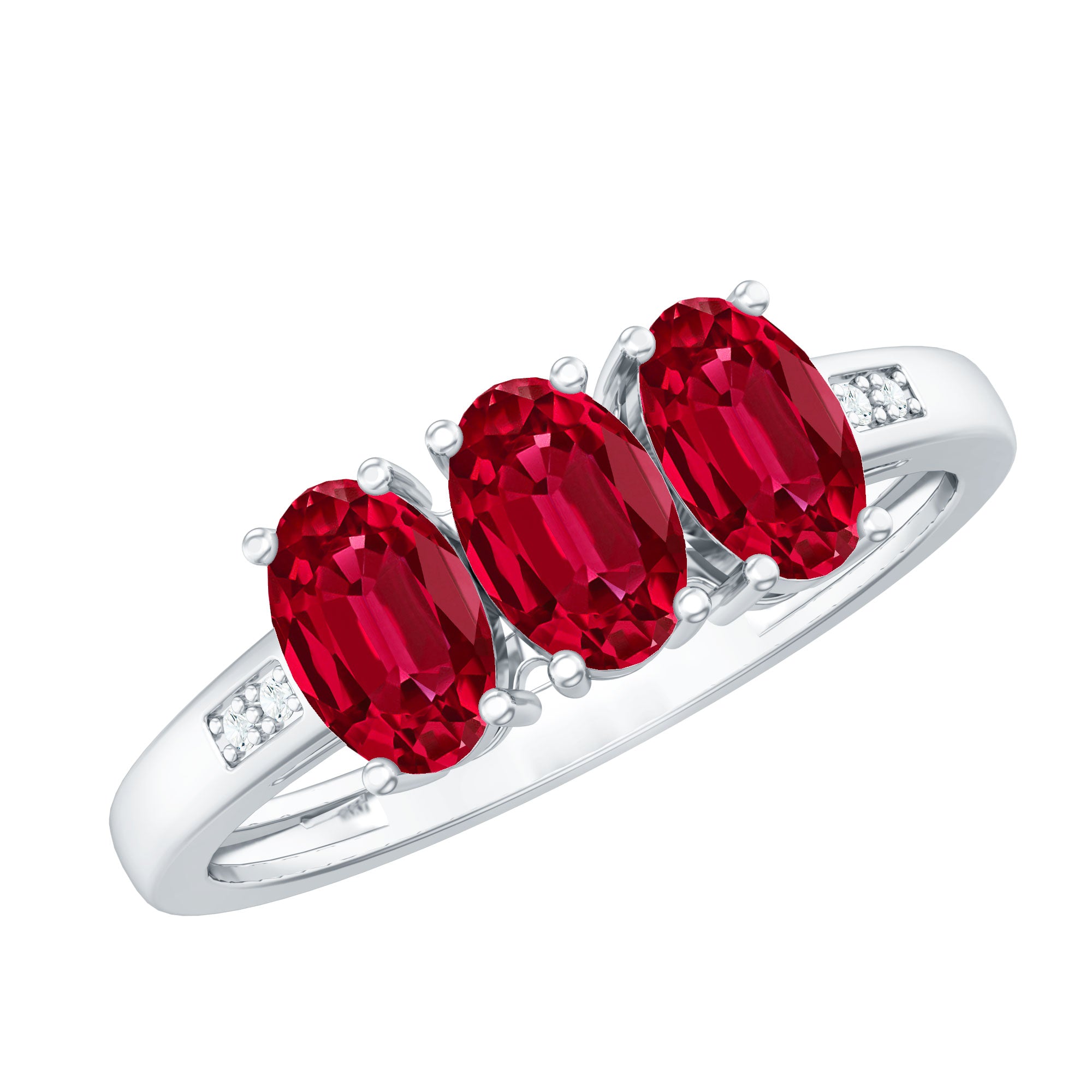 Oval Cut Lab Created Ruby Three Stone Engagement Ring