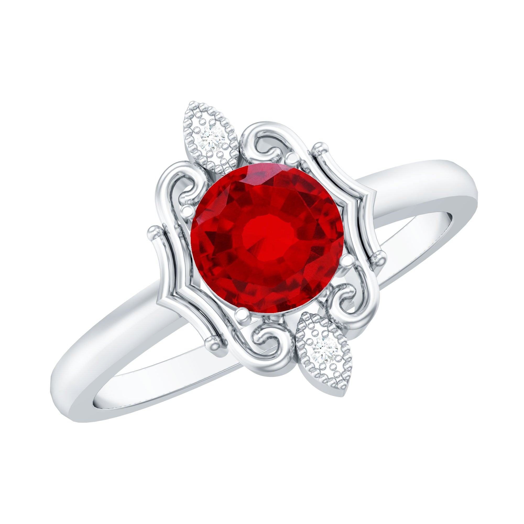 Art Deco Style Lab Created Ruby Solitaire Engagement Ring