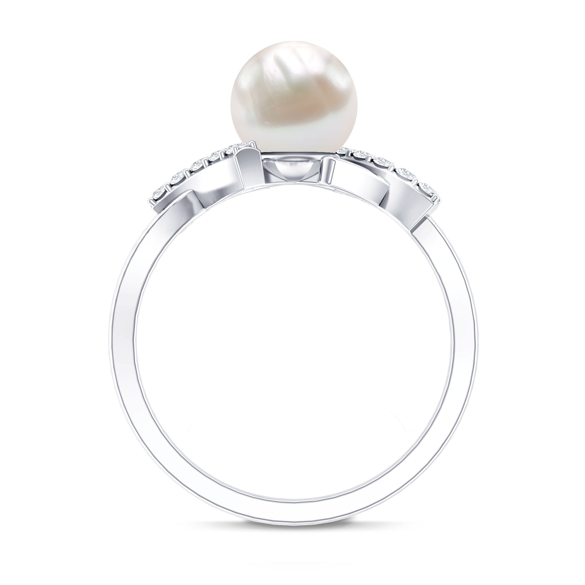 Pure Freshwater Pearl Solitaire Crossover Ring with Diamond AAA - Rosec Jewels