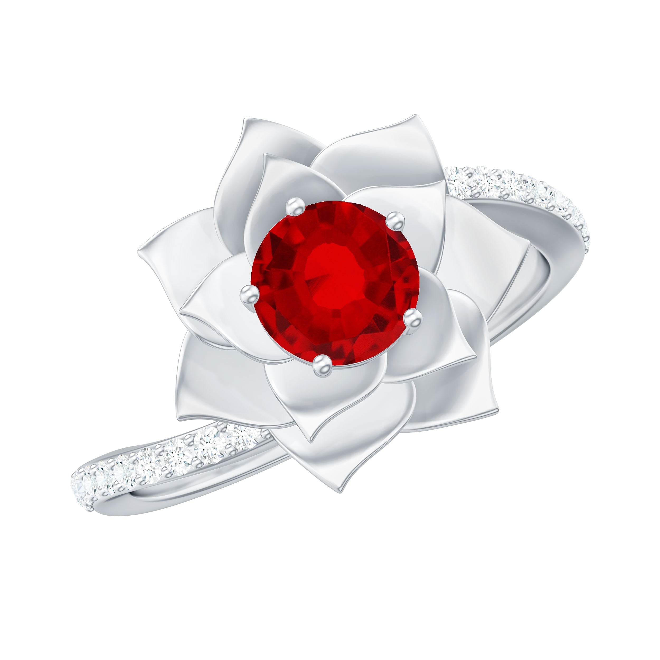 Lab Created Ruby Rose Flower Engagement Ring With Certificate
