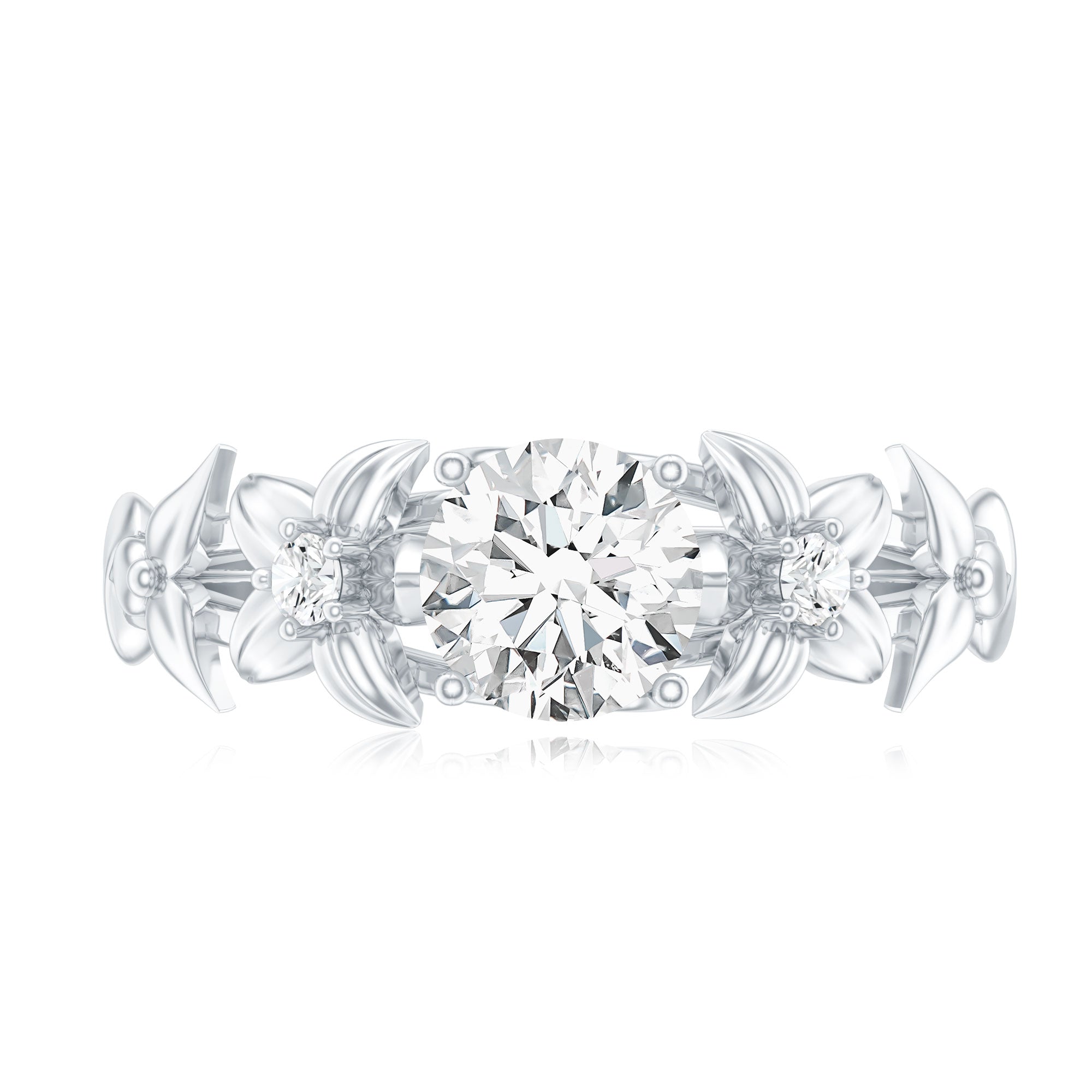 Round Cut 6 MM Moissanite Floral Engagement Ring D-VS1 - Rosec Jewels