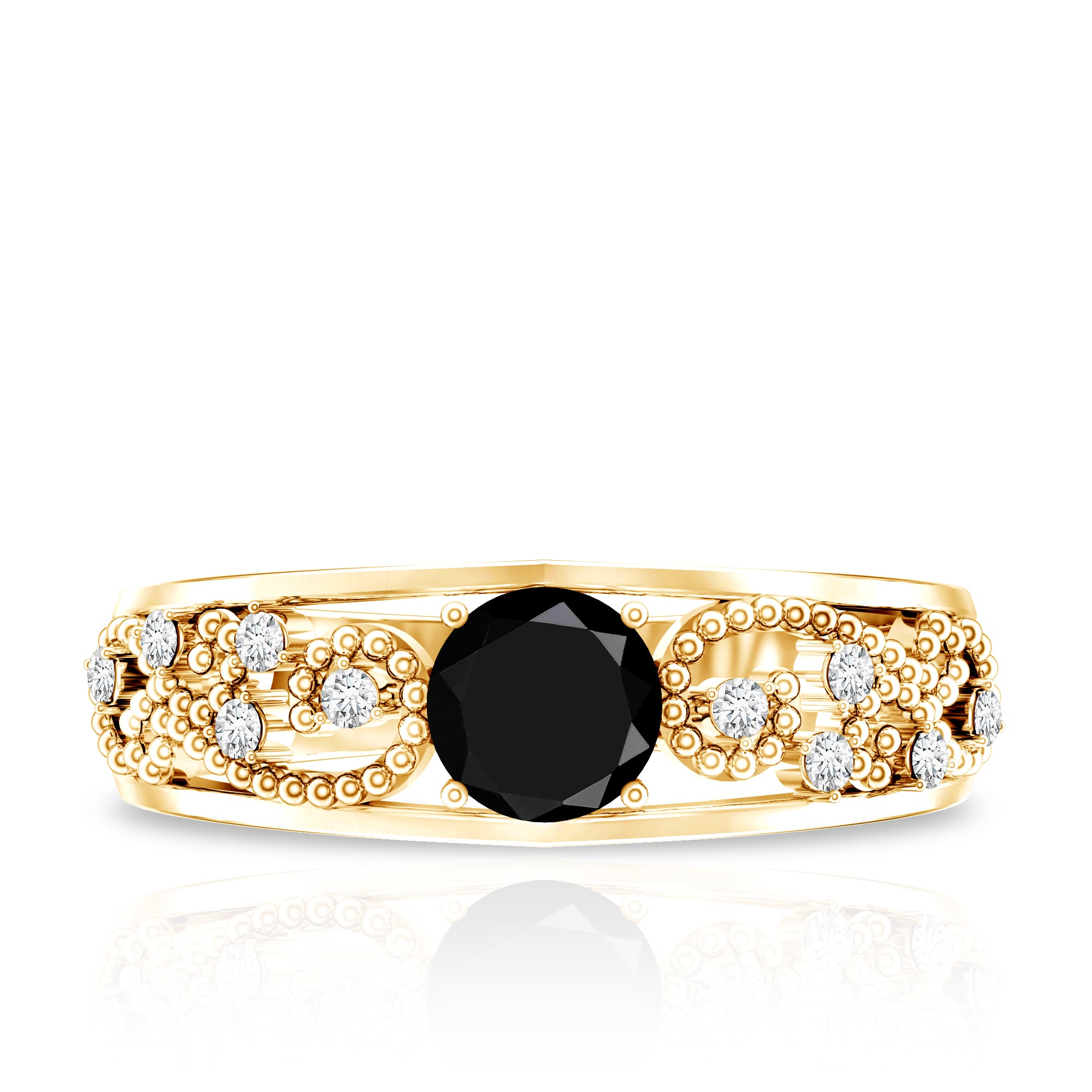 Vintage Inspired 0.8 Carat Lab Grown Black and White Diamond Engagement Ring AAAA ( Synthetic ) - Rosec Jewels