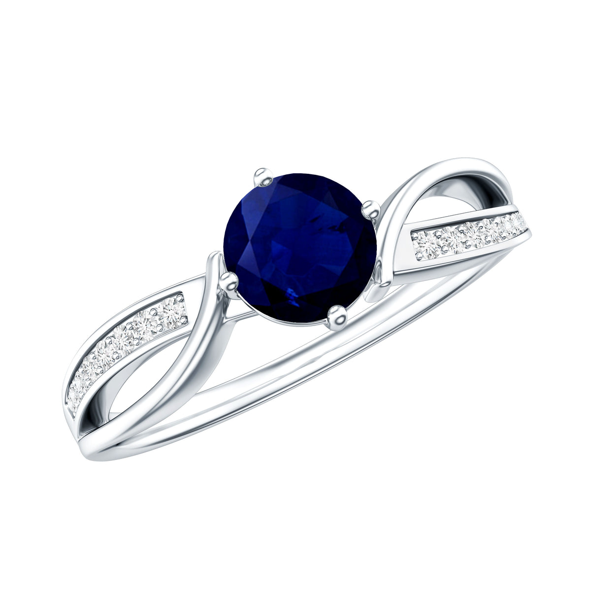 Real 0.95 Carat Round Blue Sapphire Infinity Engagement Ring with Diamond AAA - Rosec Jewels