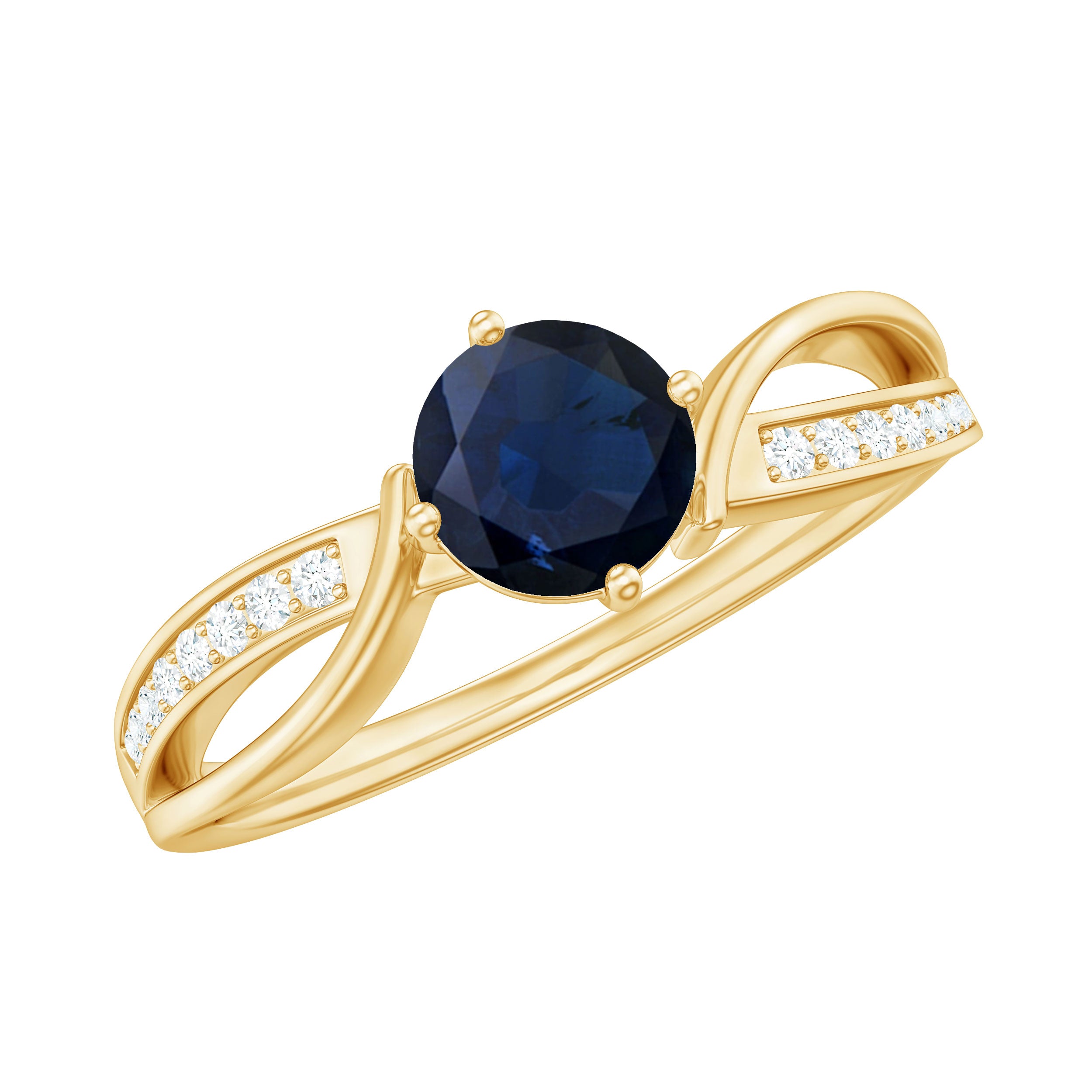 Rosec Jewels-Real 0.95 Carat Round Blue Sapphire Infinity Engagement Ring with Diamond