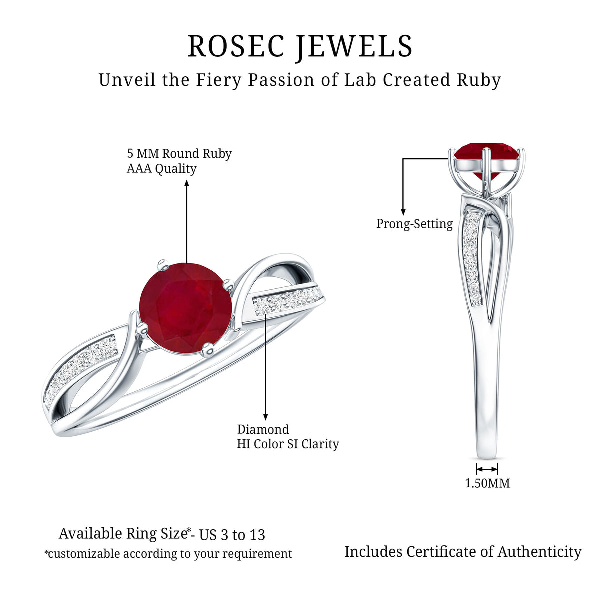 Natural 0.6 Carat Ruby Infinity Promise Ring with Diamond AAA - Rosec Jewels