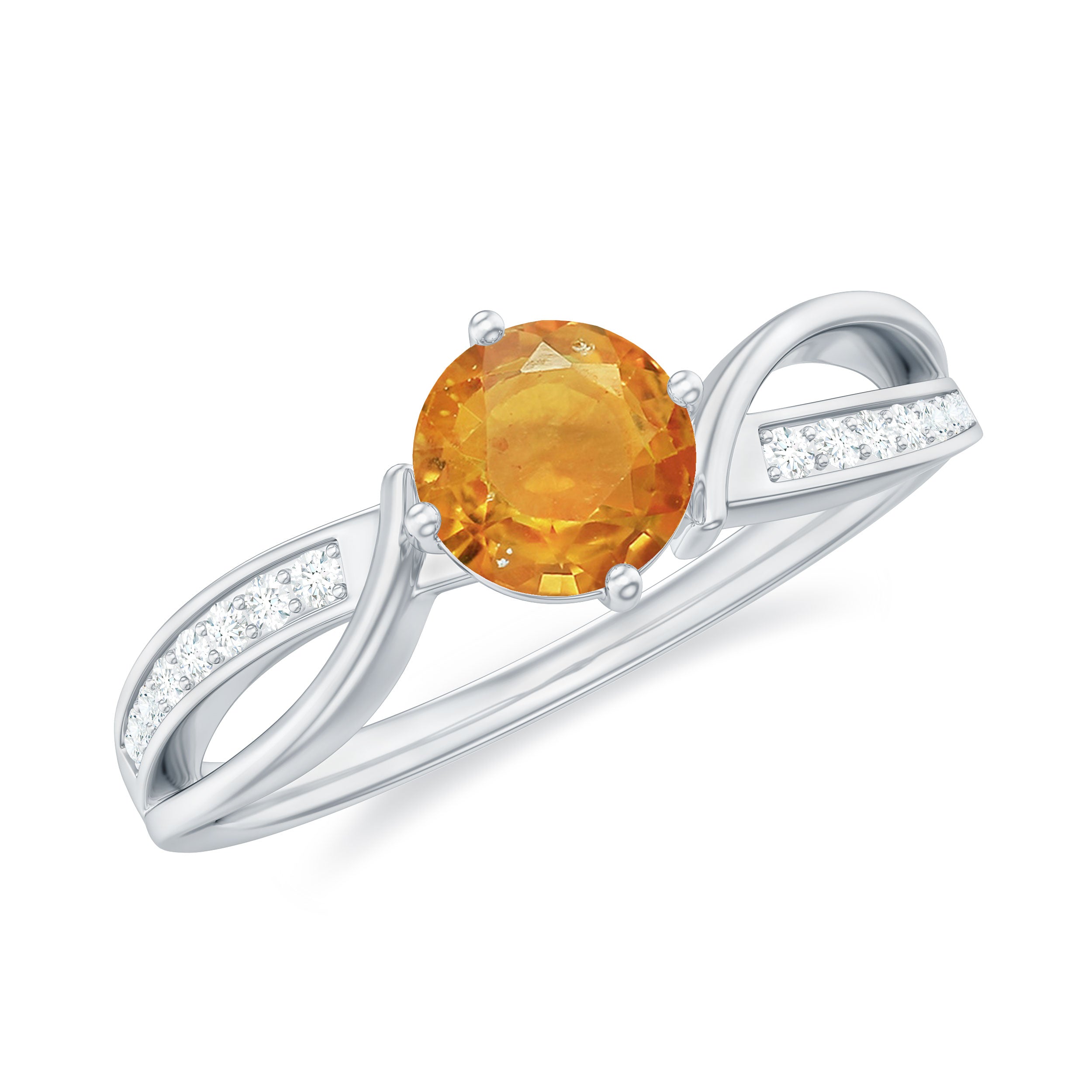 Infinity Shank Round Orange Sapphire Engagement Ring with Diamond