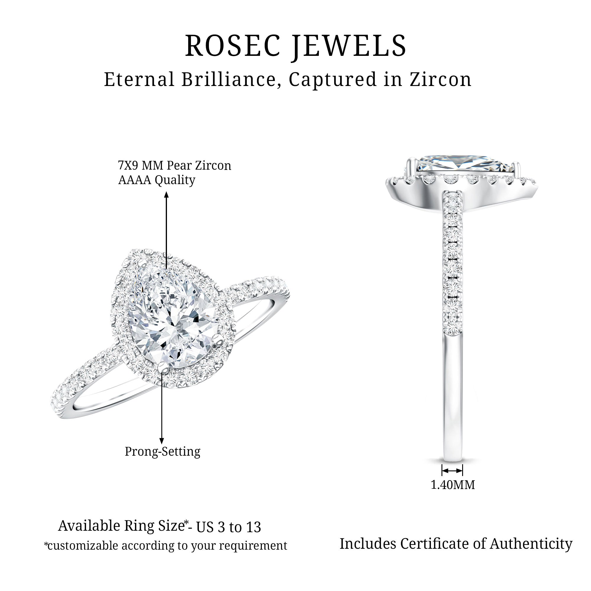 1.4 Carat Pear Shaped Simulated Diamond Halo Engagement Ring AAAA - Rosec Jewels