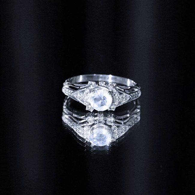 Vintage Inspired Moonstone Engagement Ring with Diamond AAA - Rosec Jewels