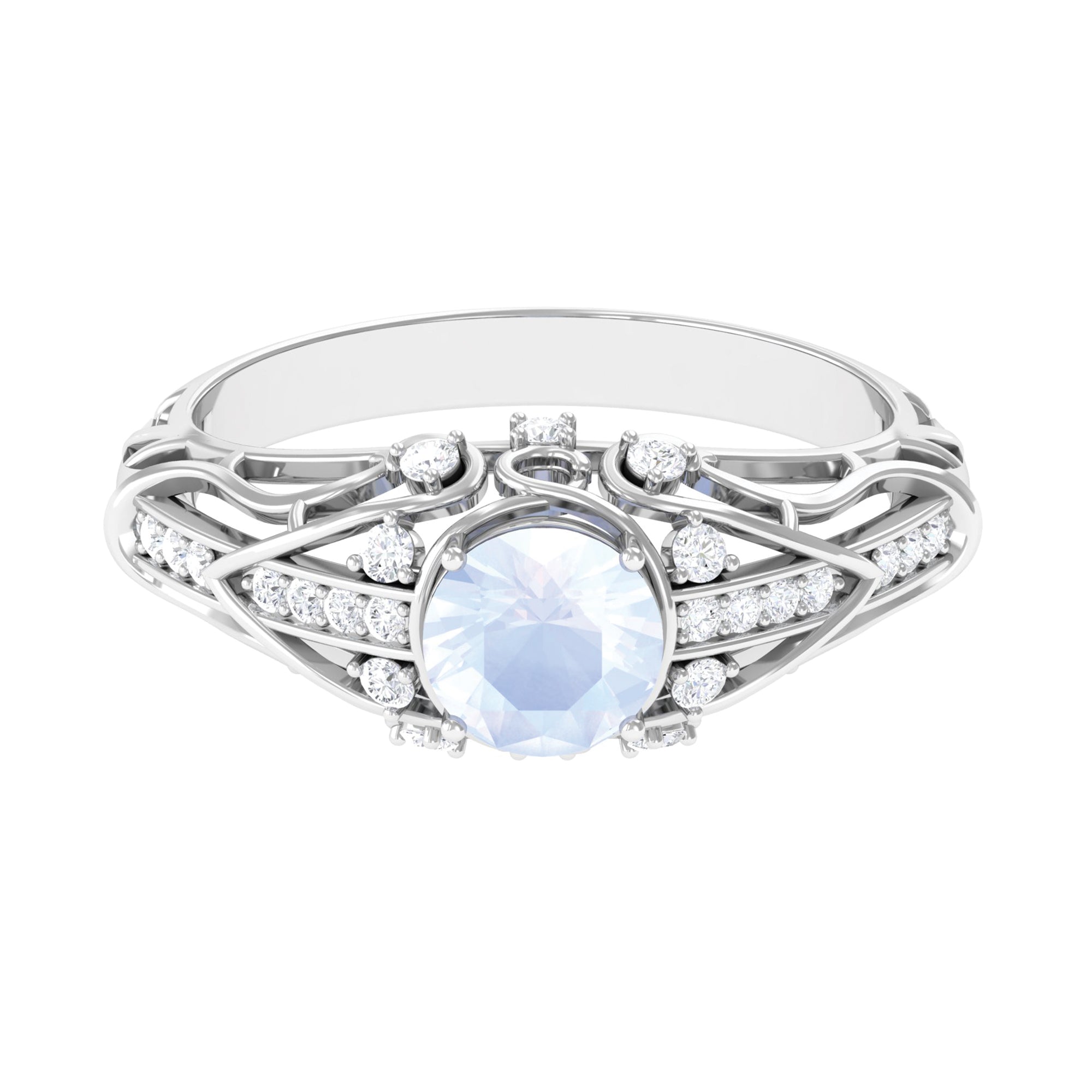 Vintage Inspired Moonstone Engagement Ring with Diamond AAA - Rosec Jewels