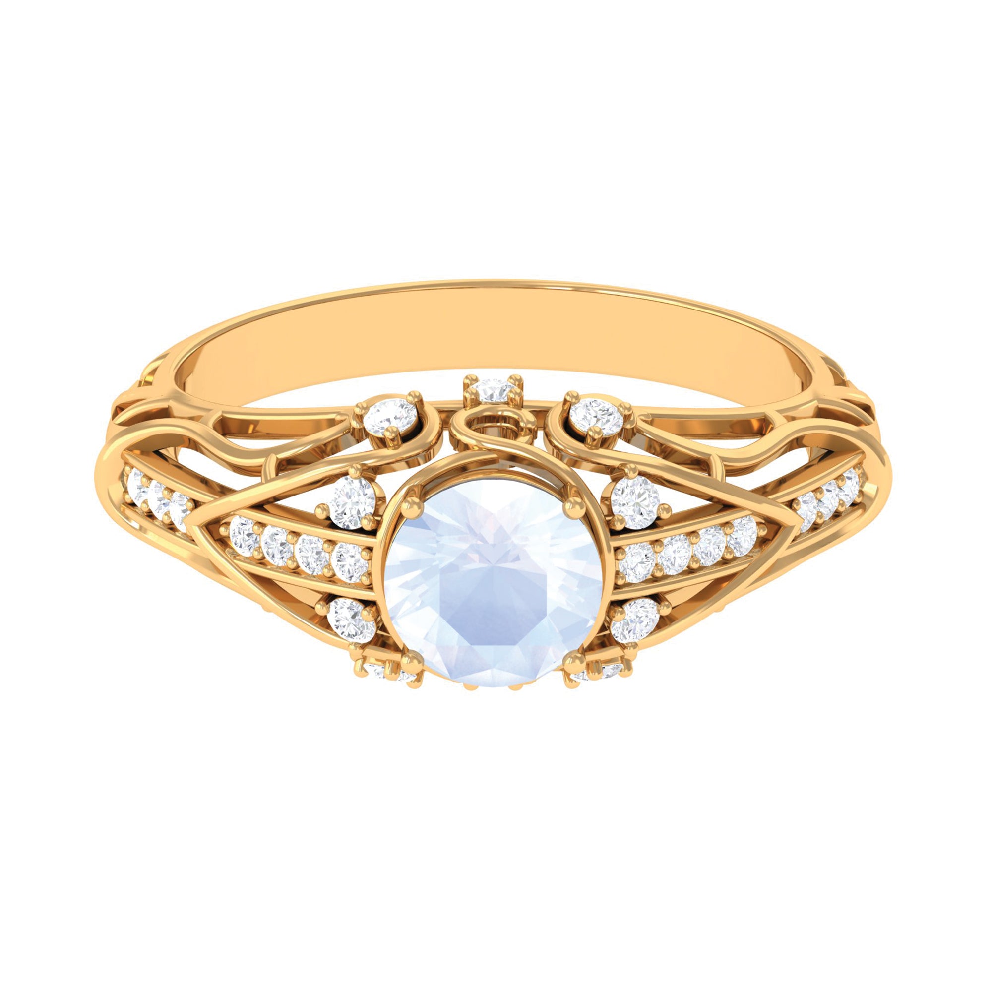 Vintage Inspired Moonstone Engagement Ring with Diamond AAA - Rosec Jewels