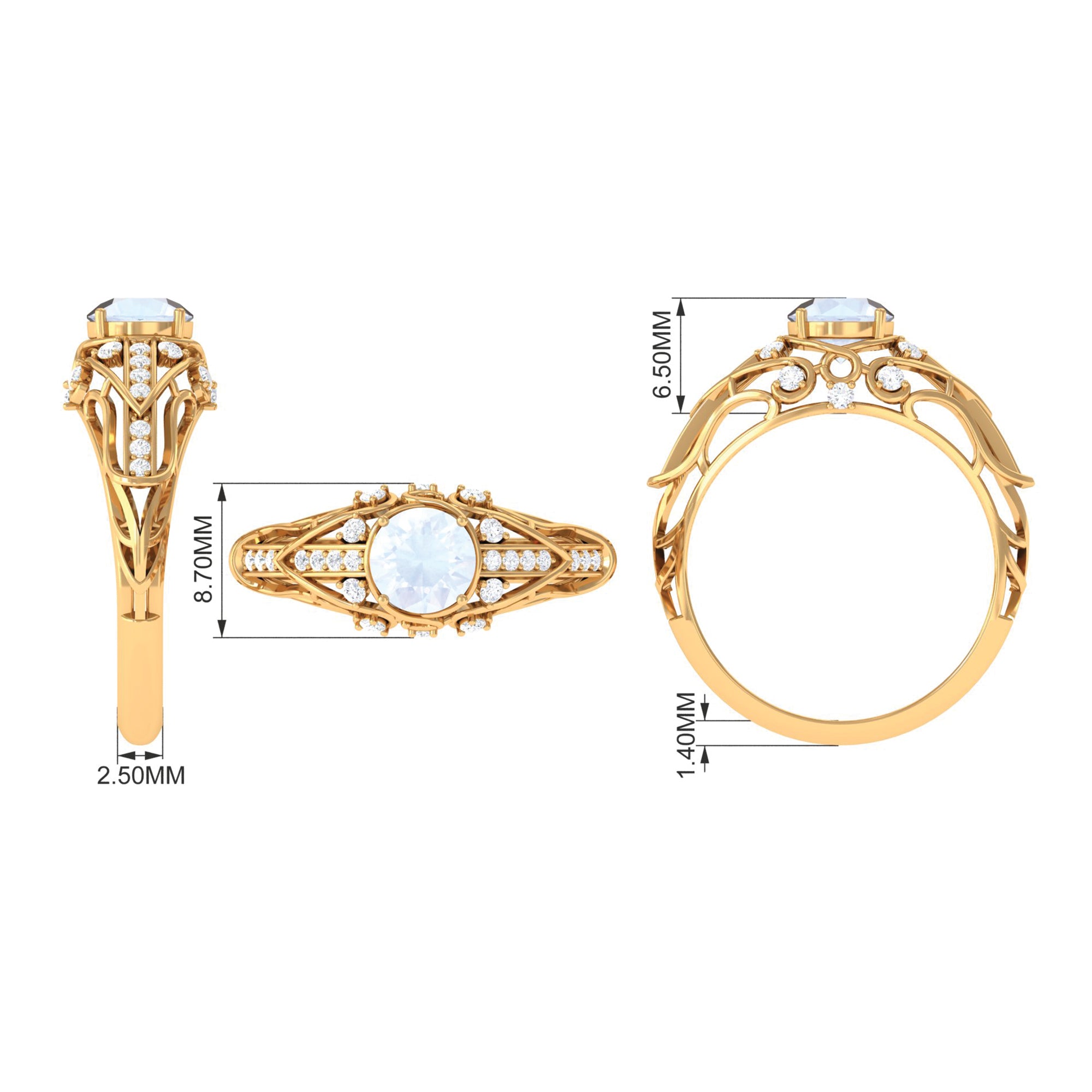 Vintage Inspired Moonstone Engagement Ring with Diamond AAA - Rosec Jewels