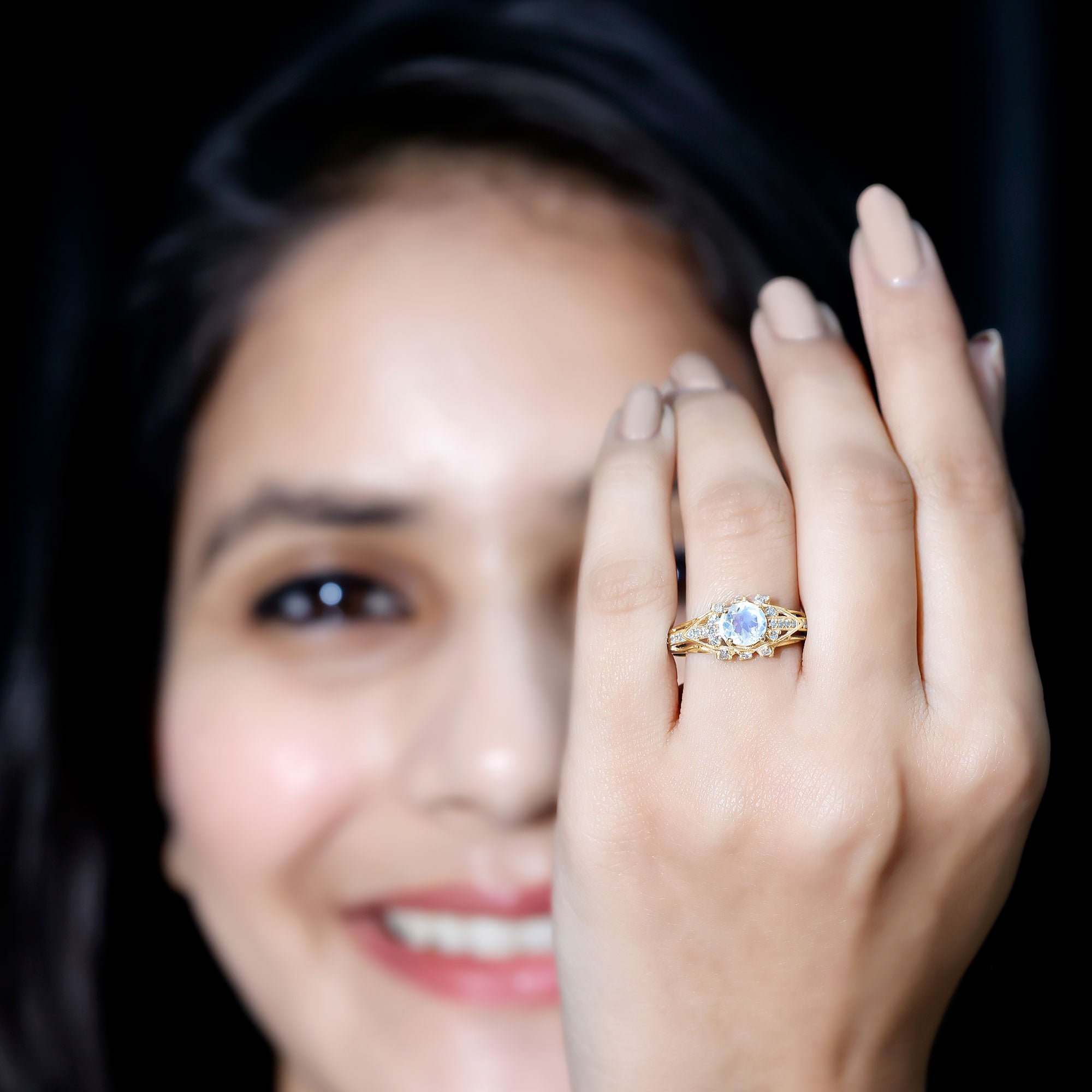 Vintage Inspired Moonstone Engagement Ring with Diamond AAA - Rosec Jewels