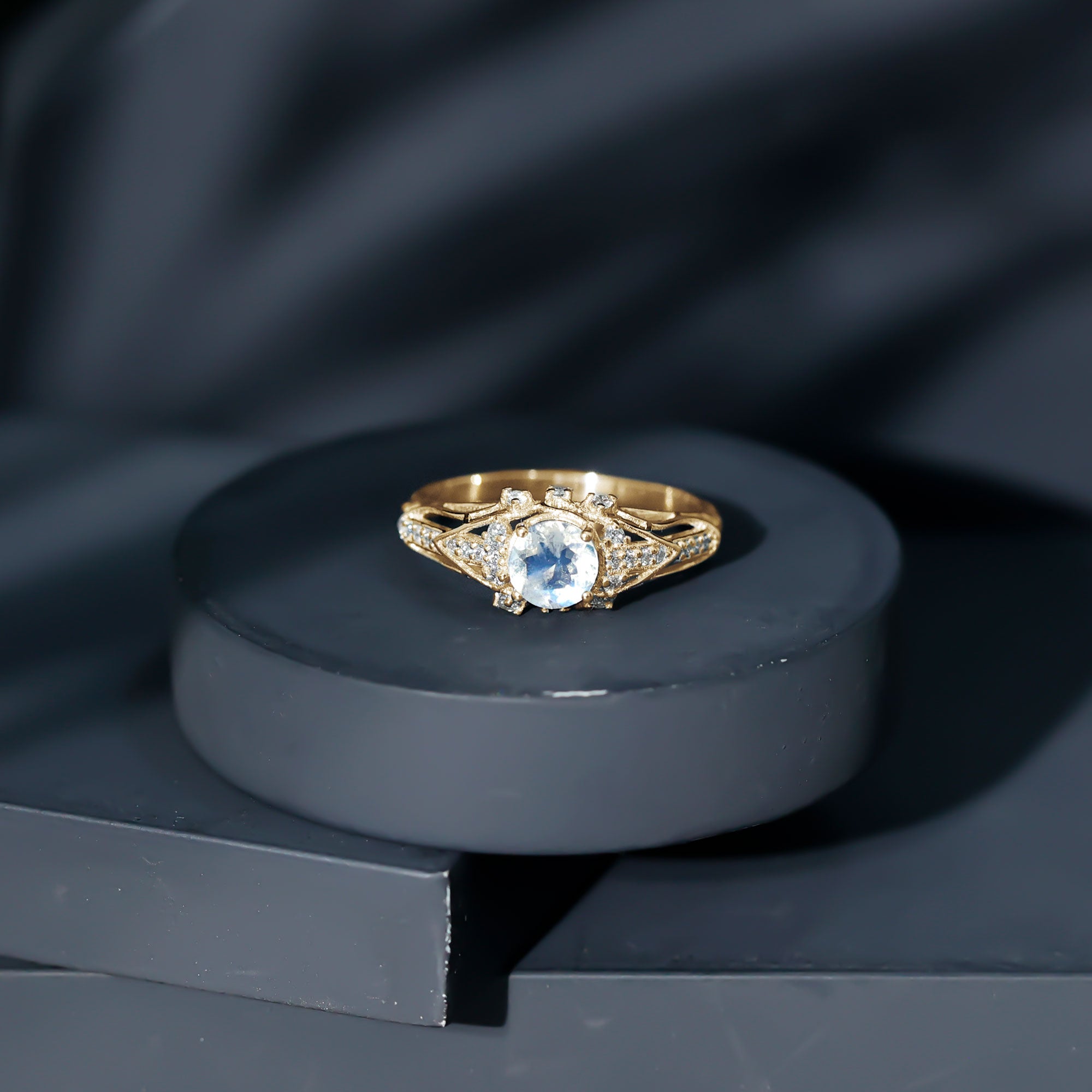 Vintage Inspired Moonstone Engagement Ring with Diamond AAA - Rosec Jewels
